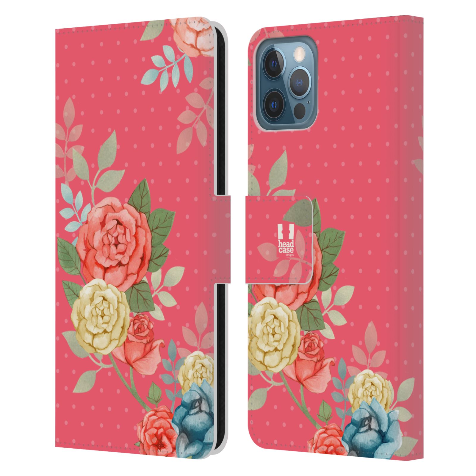 HEAD CASE Flipové pouzdro pro mobil Apple Iphone 12 / Iphone 12 PRO romantické květy růžová