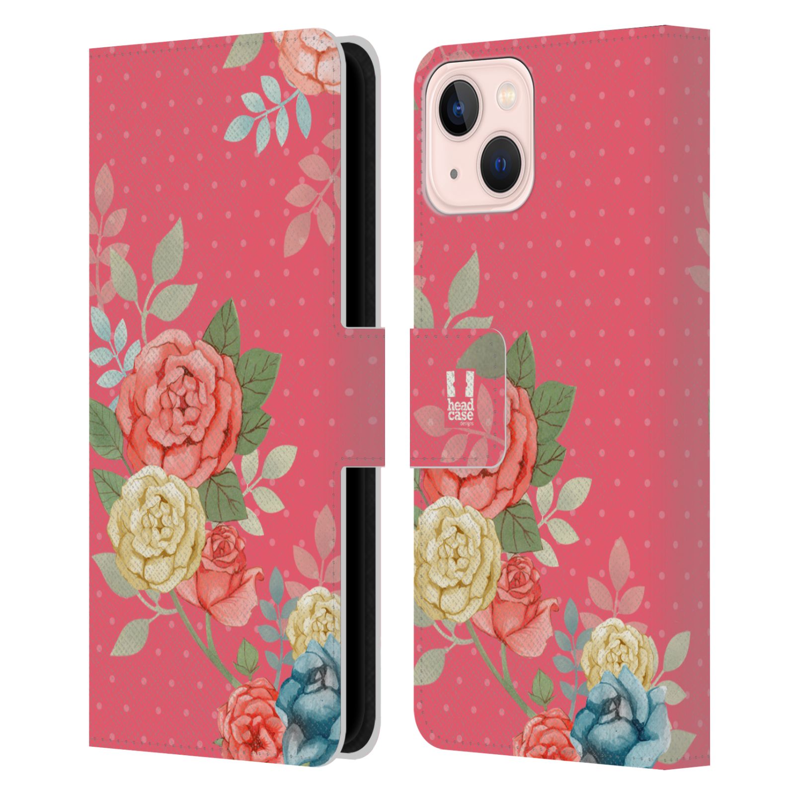 Pouzdro HEAD CASE na mobil Apple Iphone 13 romantické květy růžová