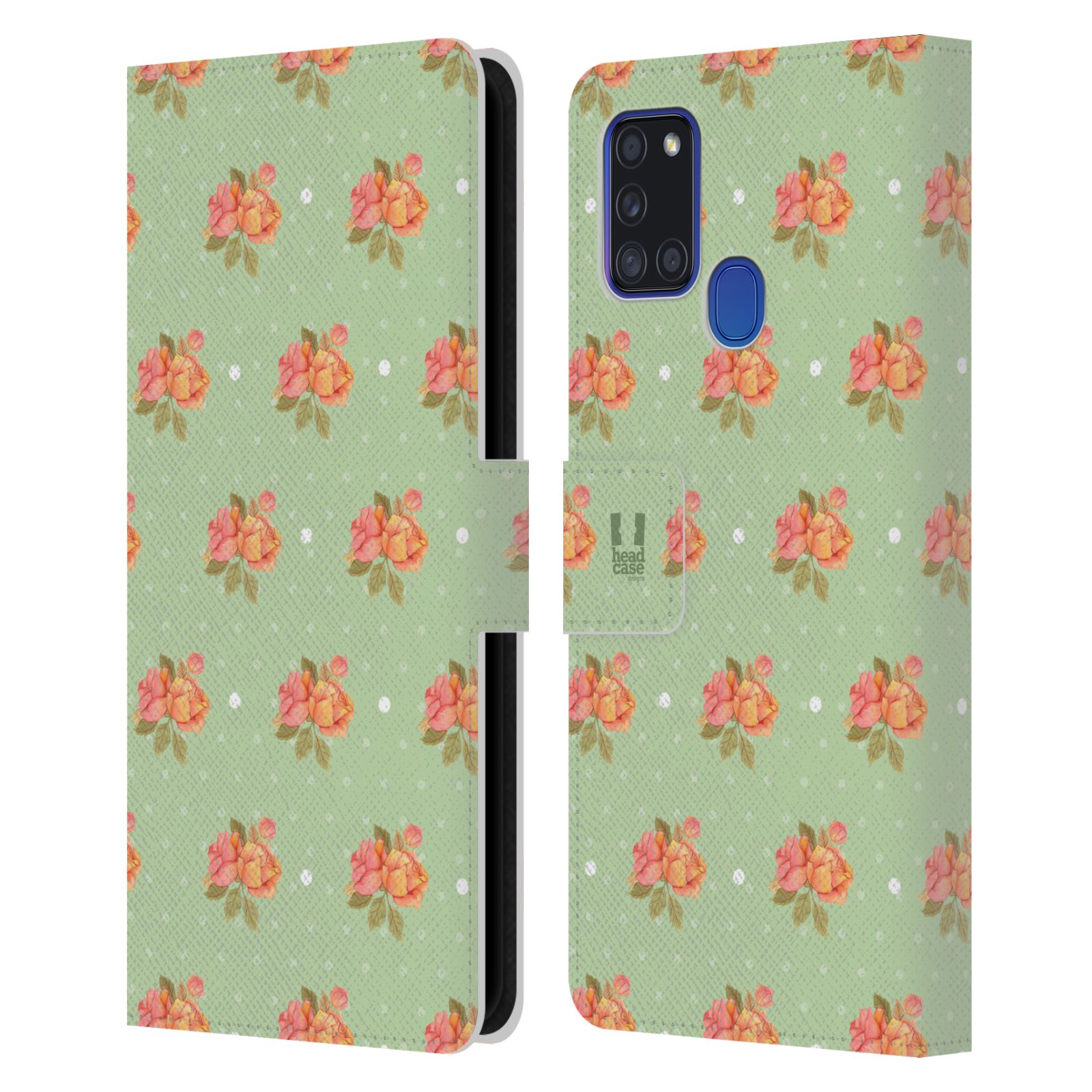HEAD CASE Flipové pouzdro pro mobil Samsung Galaxy A21s romantické květy jaro zelená