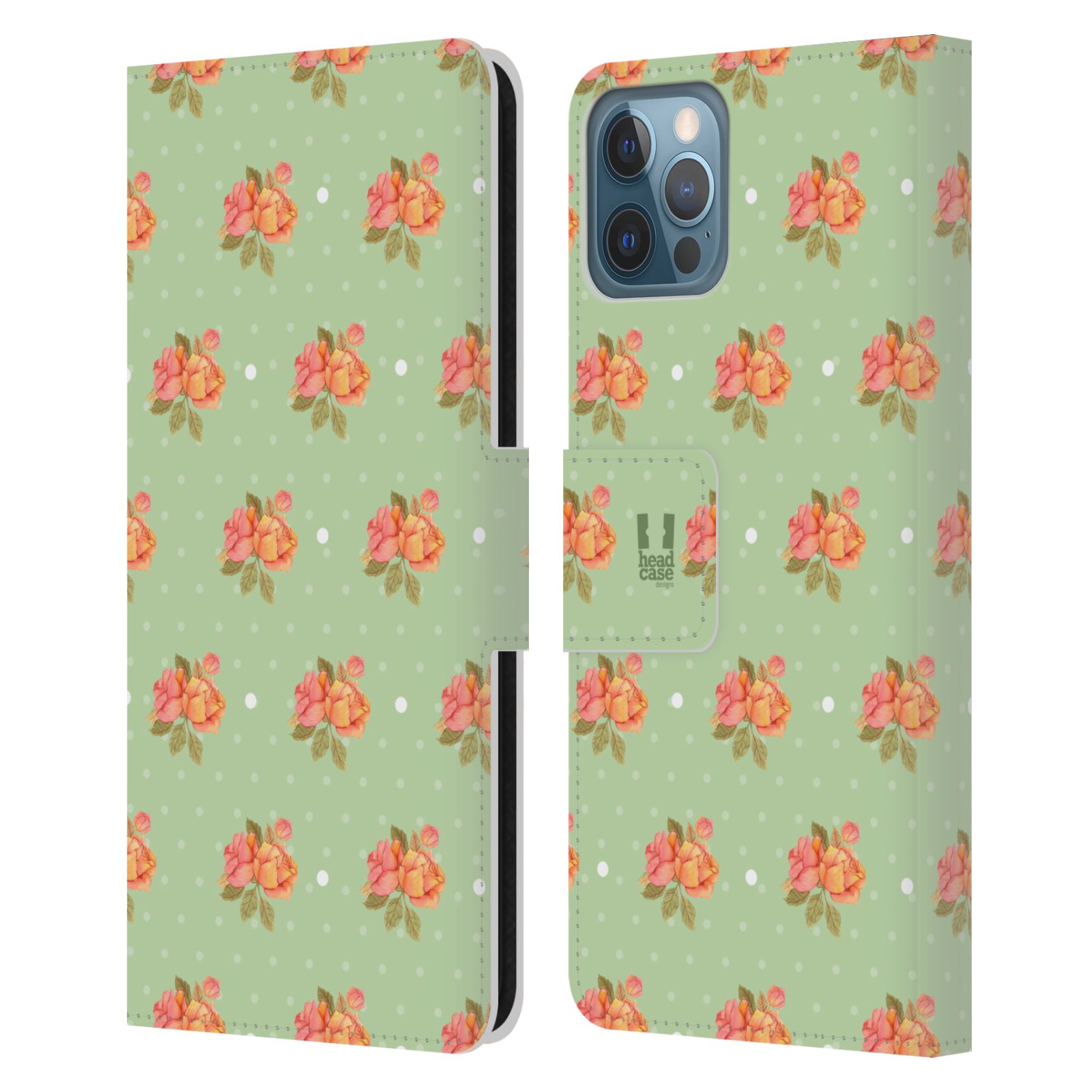 HEAD CASE Flipové pouzdro pro mobil Apple Iphone 12 / Iphone 12 PRO romantické květy jaro zelená