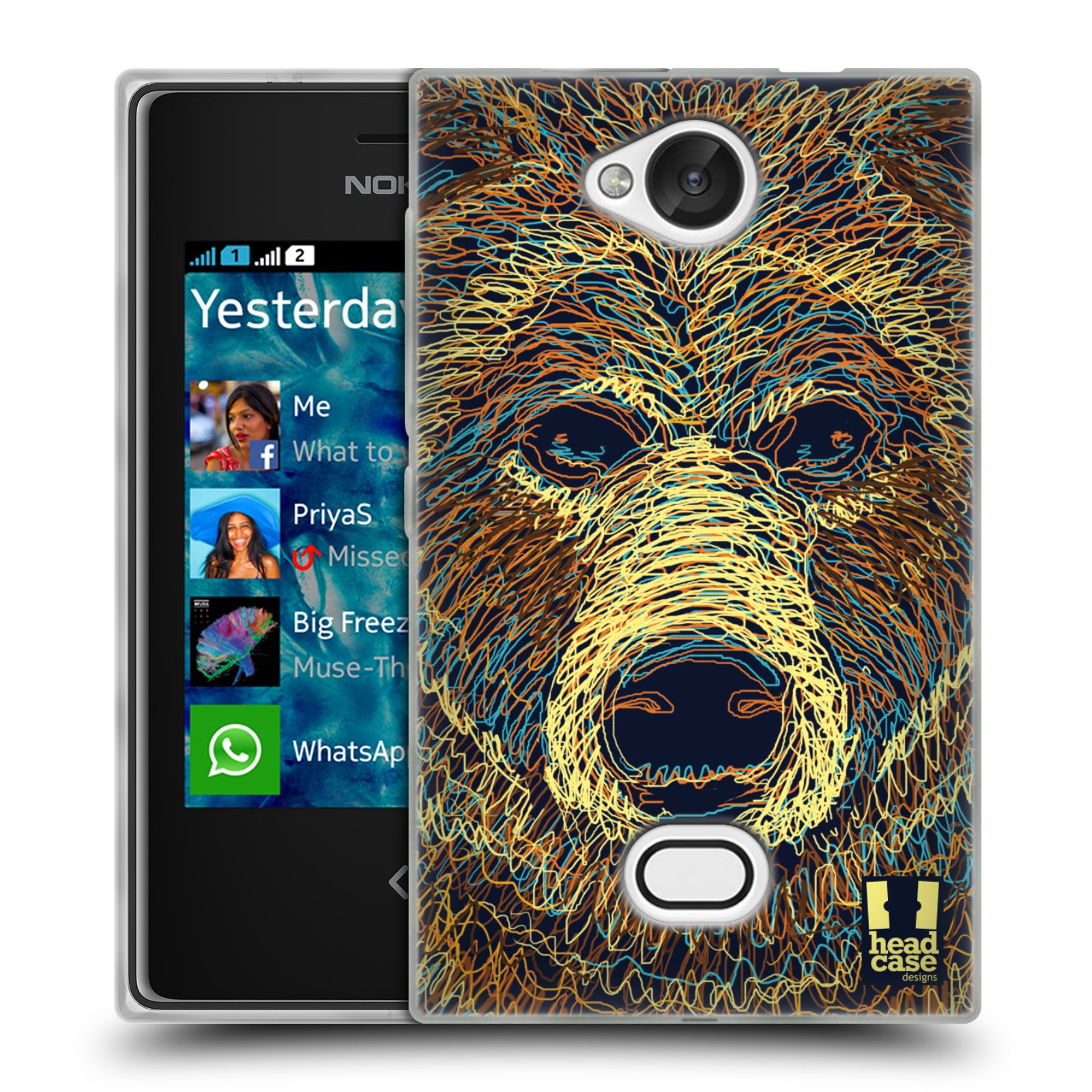 HEAD CASE silikonový obal na mobil NOKIA Asha 503 vzor zvíře čmáranice medvěd