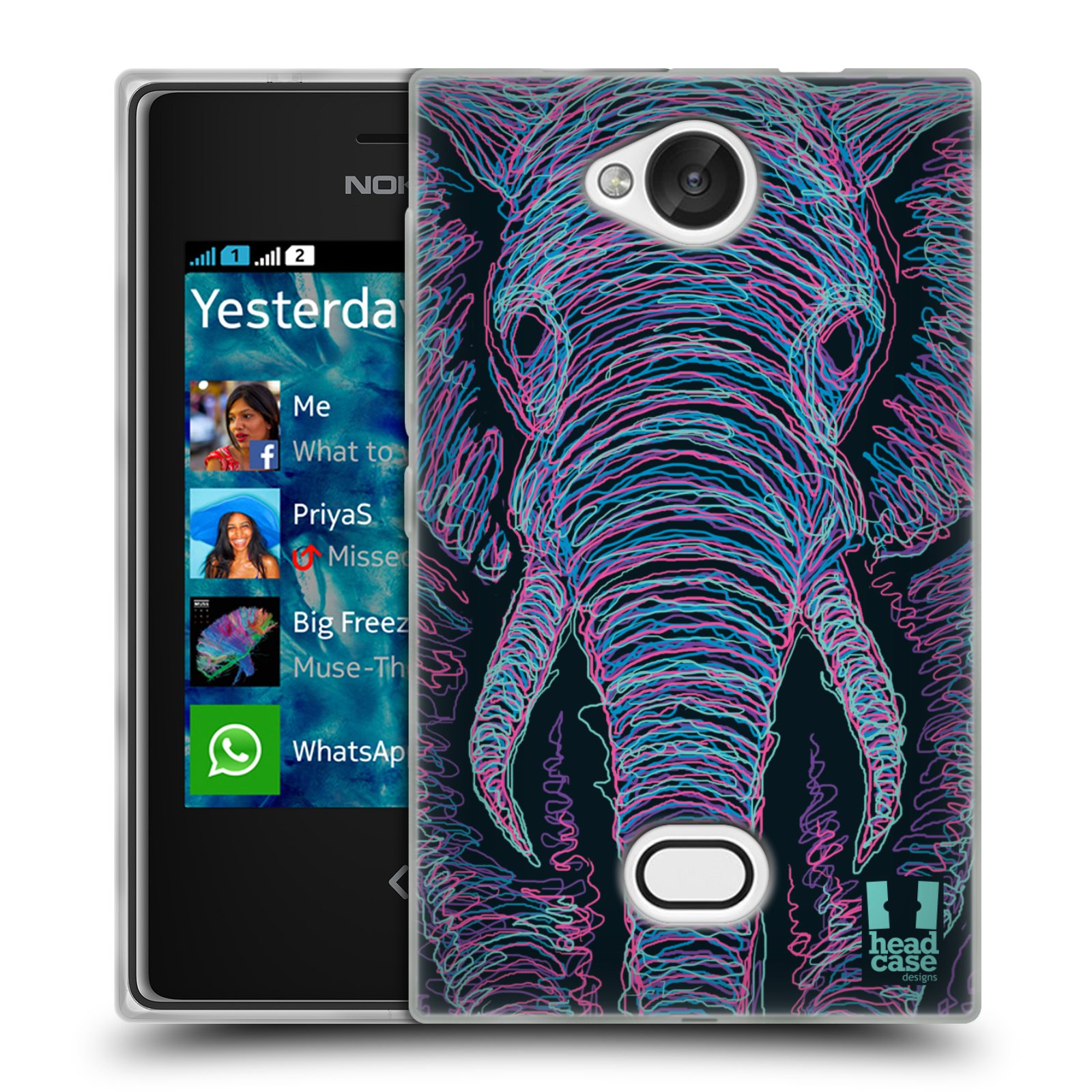 HEAD CASE silikonový obal na mobil NOKIA Asha 503 vzor zvíře čmáranice slon