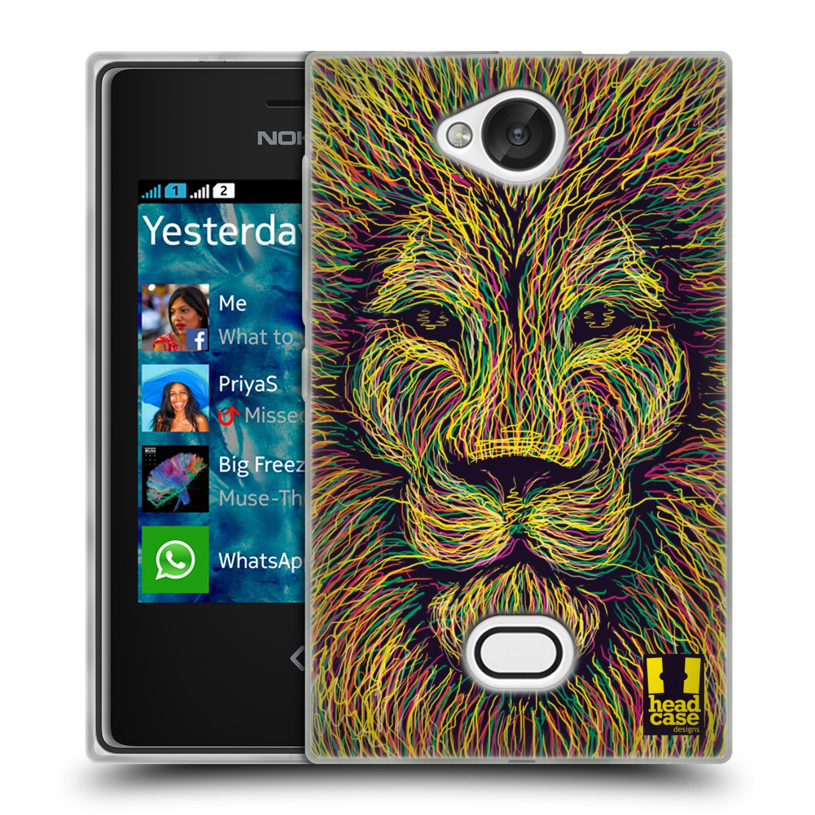 HEAD CASE silikonový obal na mobil NOKIA Asha 503 vzor zvíře čmáranice lev