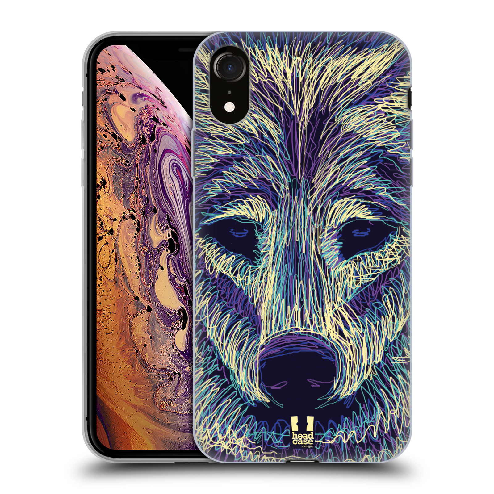 HEAD CASE silikon obal na mobil Apple Iphone XR vzor zvíře čmáranice vlk