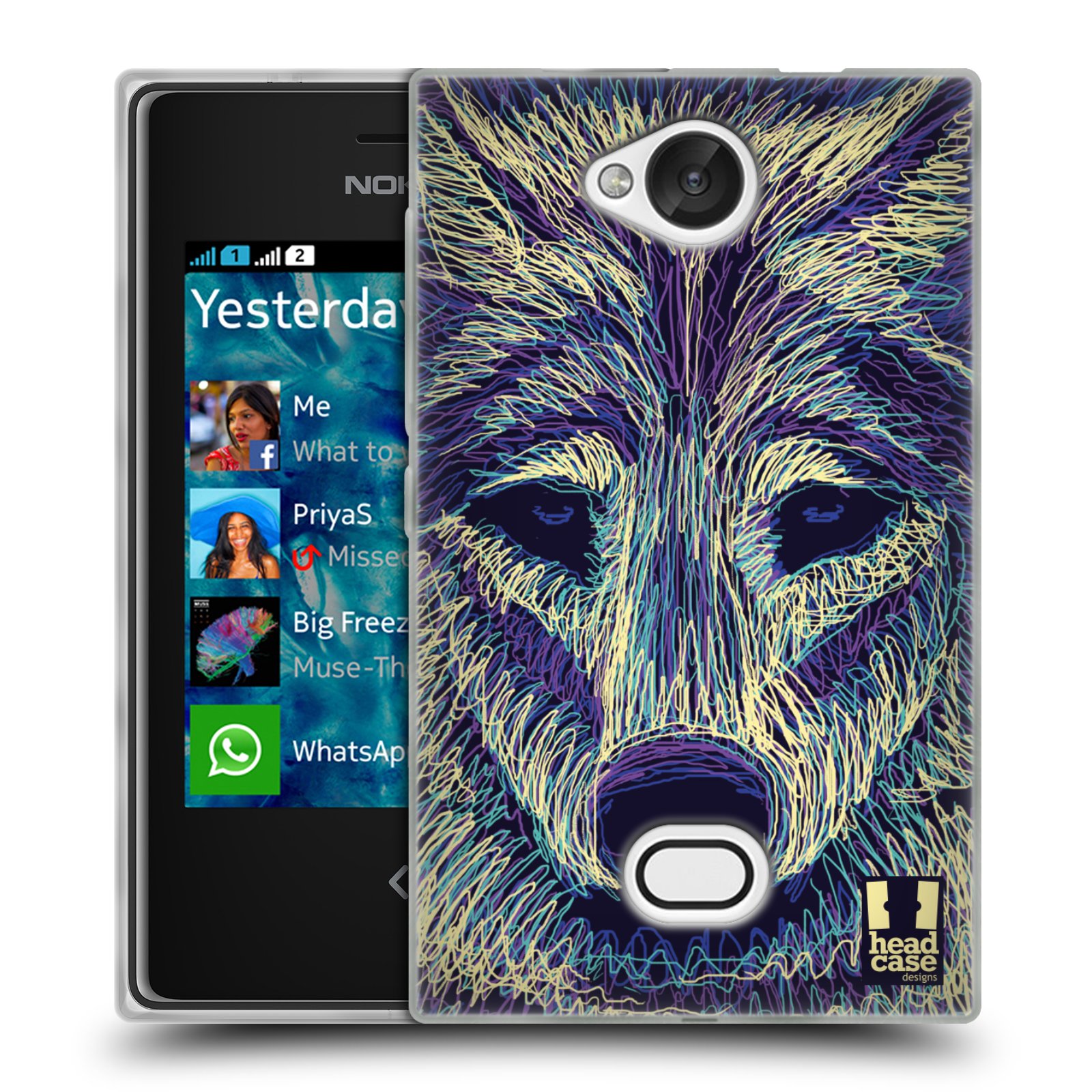 HEAD CASE silikonový obal na mobil NOKIA Asha 503 vzor zvíře čmáranice vlk