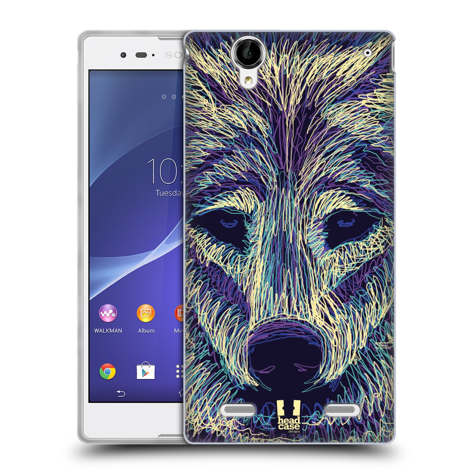 HEAD CASE silikonový obal na mobil Sony Xperia T2 Ultra/T2 Ultra DUAL SIM vzor zvíře čmáranice vlk