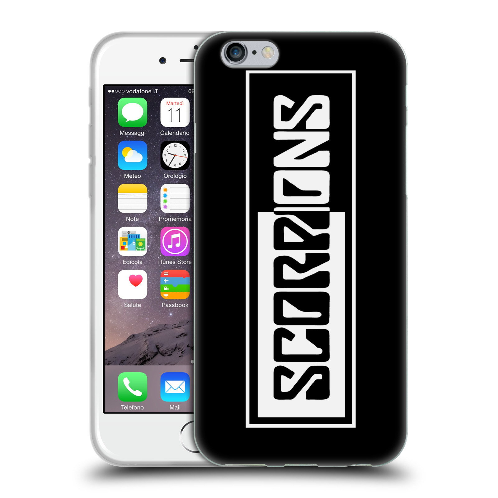 HEAD CASE silikonový obal na mobil Apple Iphone 6/6S Skupina Scorpions retro Logo černá a bílá
