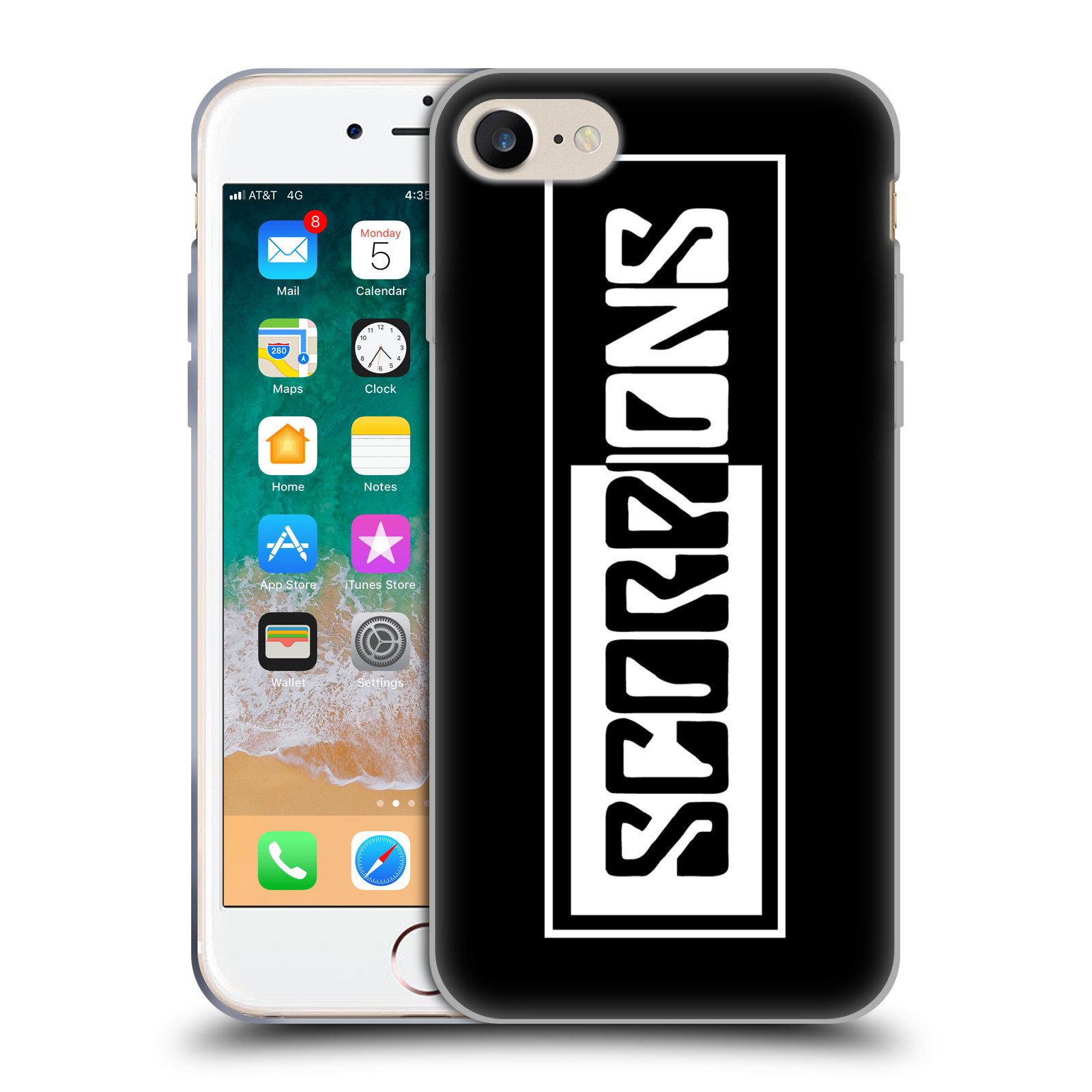 HEAD CASE silikonový obal na mobil Apple Iphone 7 Skupina Scorpions retro Logo černá a bílá