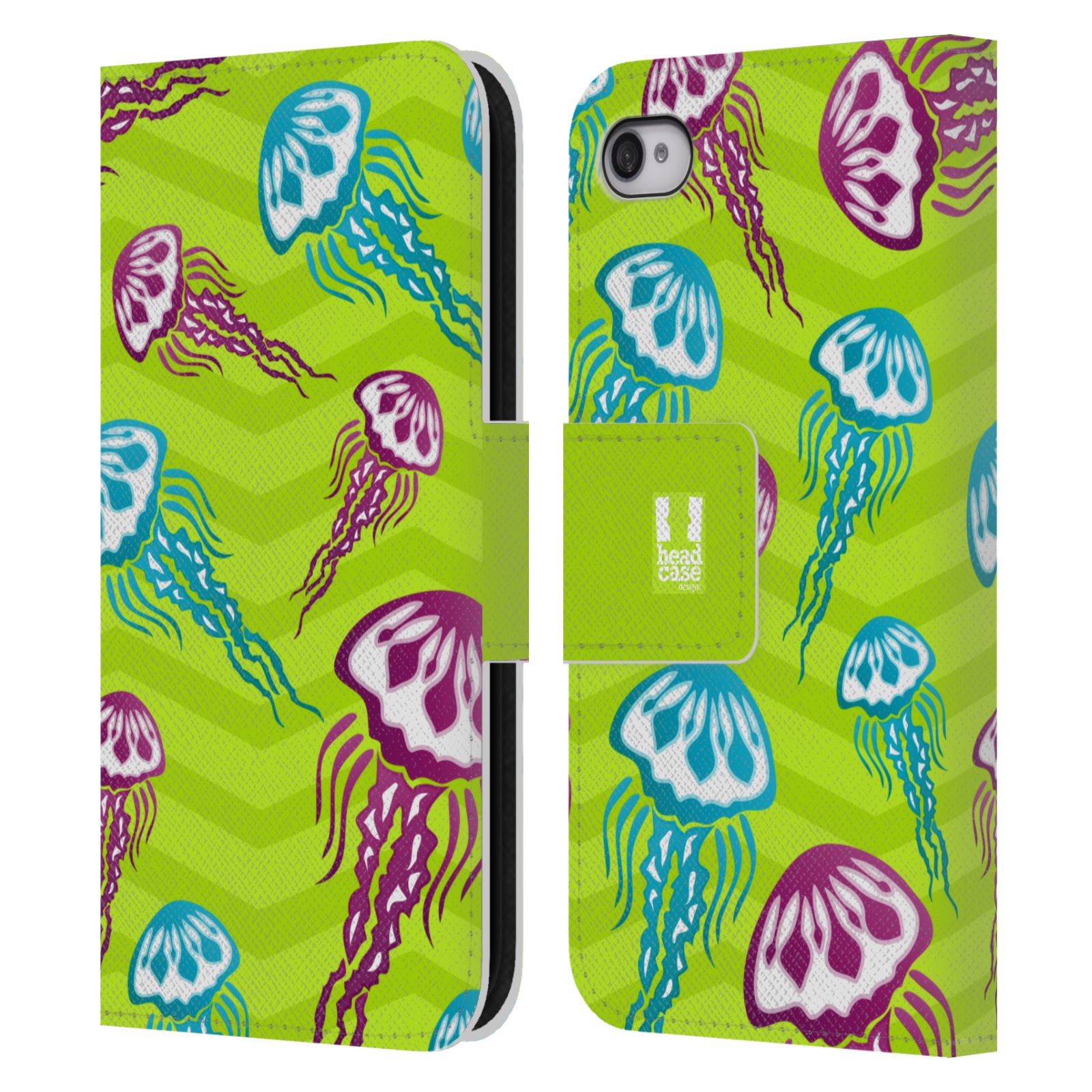 HEAD CASE Flipové pouzdro pro mobil Apple Iphone 4/4s Mořský živočich medůza zelená barva