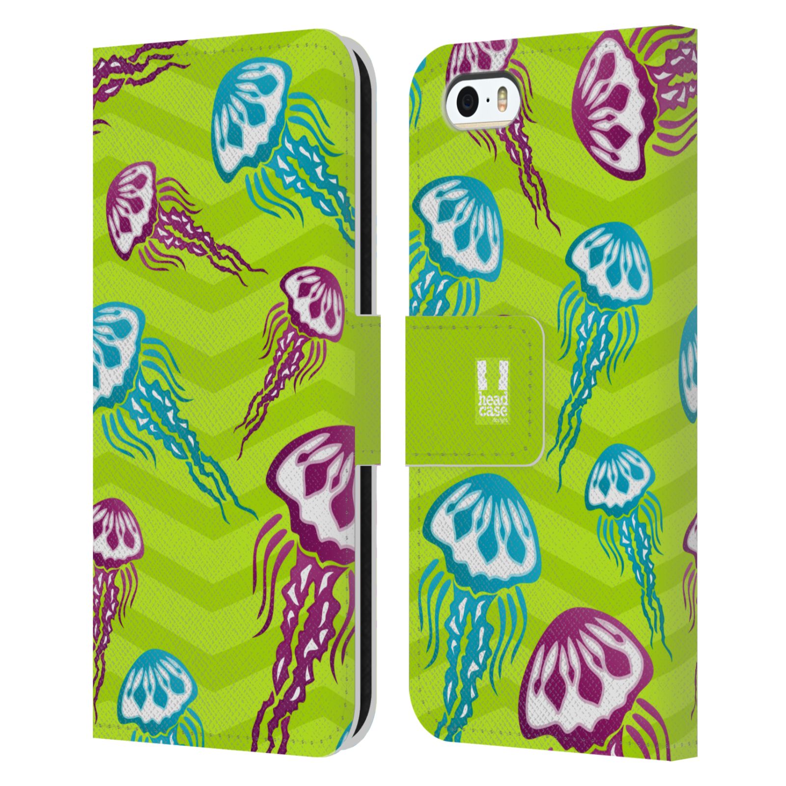 HEAD CASE Flipové pouzdro pro mobil Apple Iphone 5/5s Mořský živočich medůza zelená barva