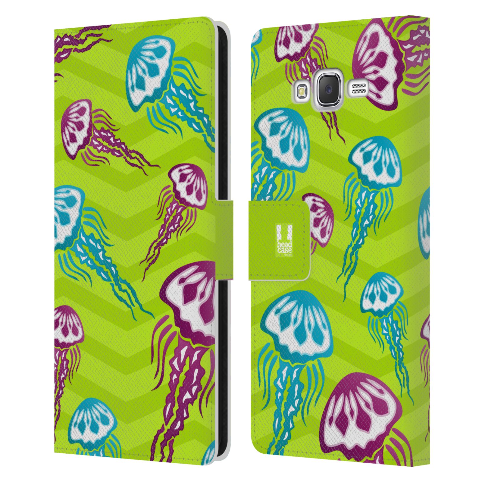 HEAD CASE Flipové pouzdro pro mobil Samsung Galaxy J7, J700 Mořský živočich medůza zelená barva