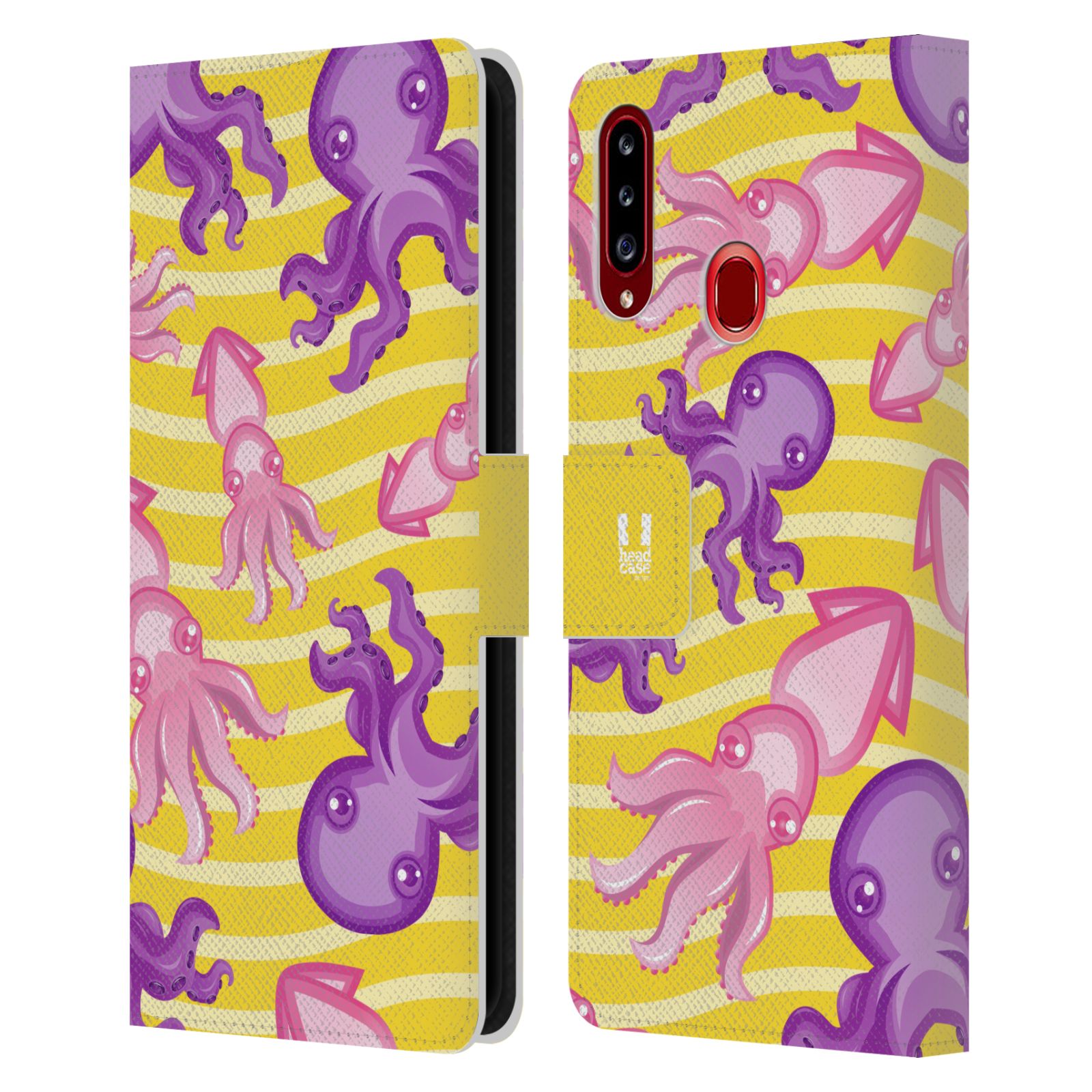 HEAD CASE Flipové pouzdro pro mobil Samsung Galaxy A20s Mořský živočich chobotnice a krakatice žlutá barva