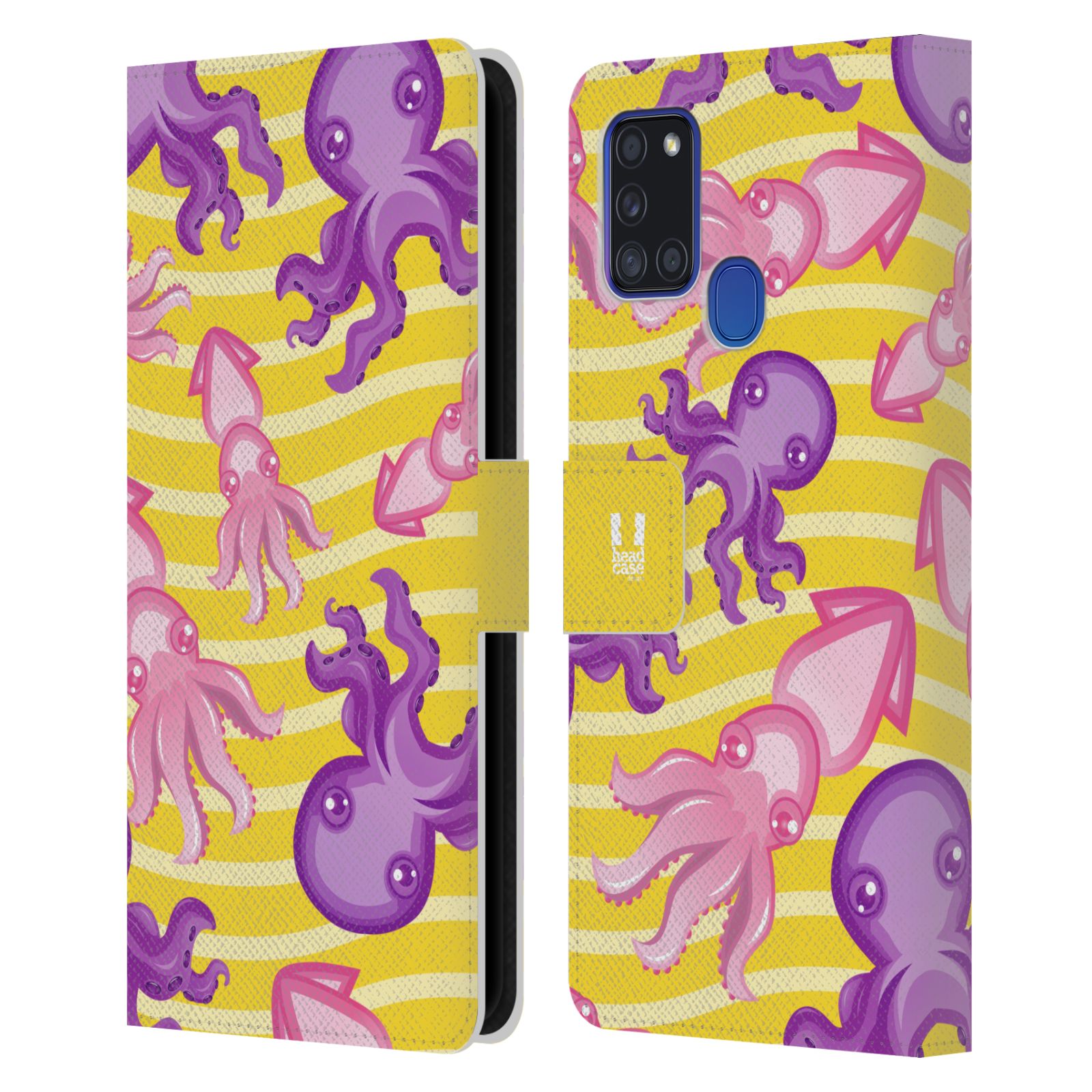 HEAD CASE Flipové pouzdro pro mobil Samsung Galaxy A21s Mořský živočich chobotnice a krakatice žlutá barva