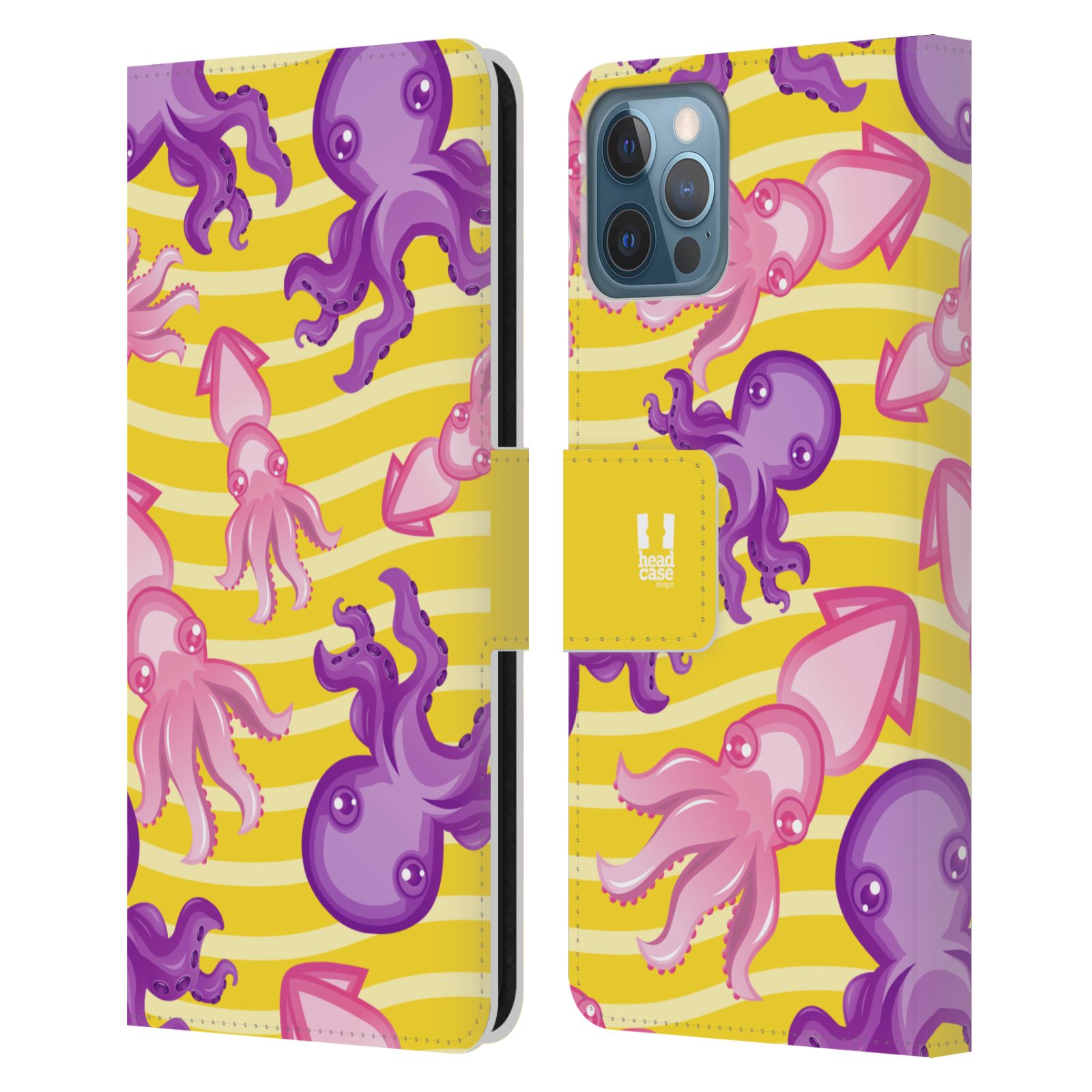 HEAD CASE Flipové pouzdro pro mobil Apple Iphone 12 / Iphone 12 PRO Mořský živočich chobotnice a krakatice žlutá barva