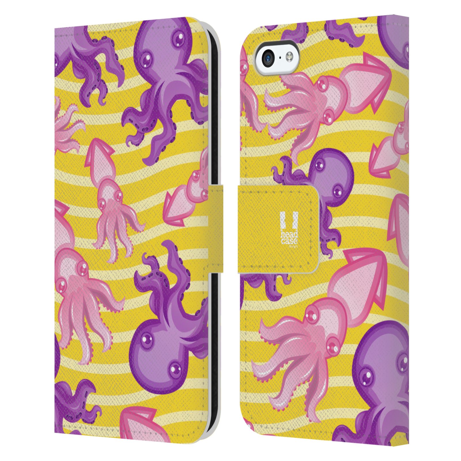 HEAD CASE Flipové pouzdro pro mobil Apple Iphone 5C Mořský živočich chobotnice a krakatice žlutá barva