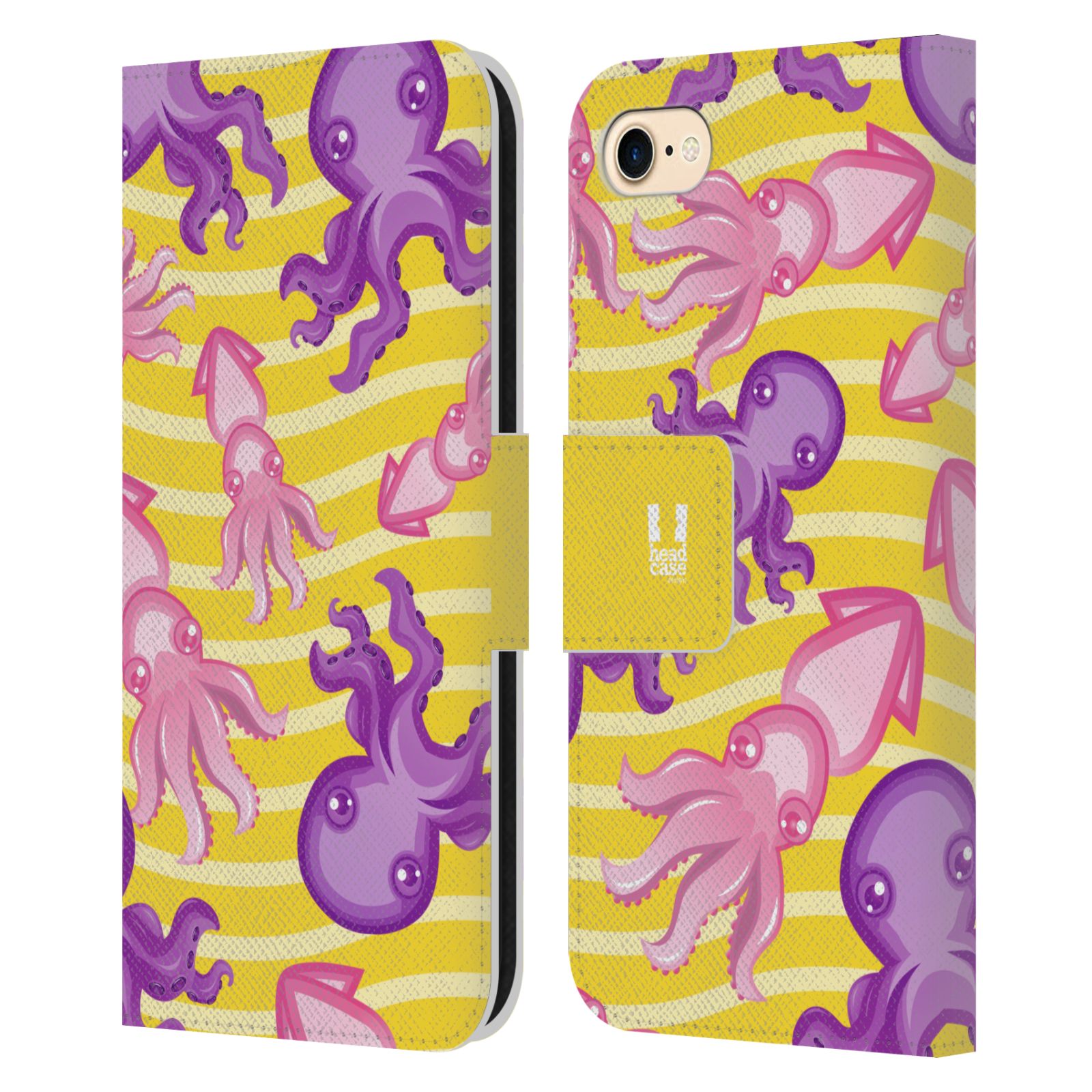 HEAD CASE Flipové pouzdro pro mobil Apple Iphone 7/8/SE 2020 Mořský živočich chobotnice a krakatice žlutá barva