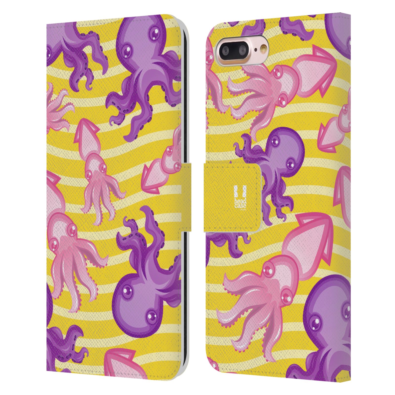 HEAD CASE Flipové pouzdro pro mobil Apple Iphone 7 PLUS / 8 PLUS Mořský živočich chobotnice a krakatice žlutá barva