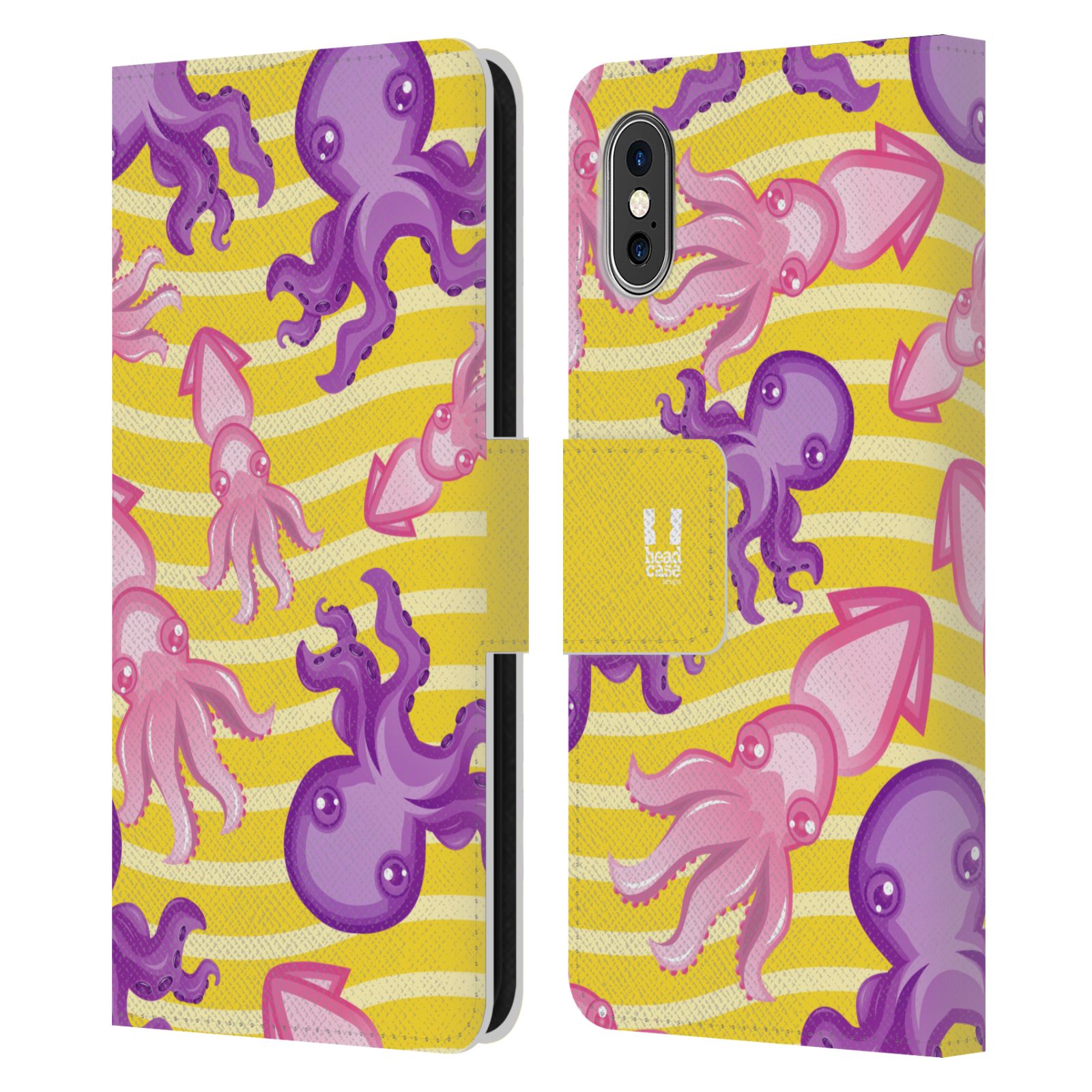 HEAD CASE Flipové pouzdro pro mobil Apple Iphone X / XS Mořský živočich chobotnice a krakatice žlutá barva