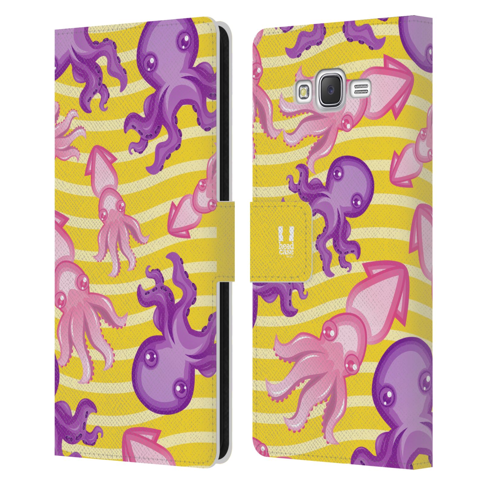 HEAD CASE Flipové pouzdro pro mobil Samsung Galaxy J7, J700 Mořský živočich chobotnice a krakatice žlutá barva