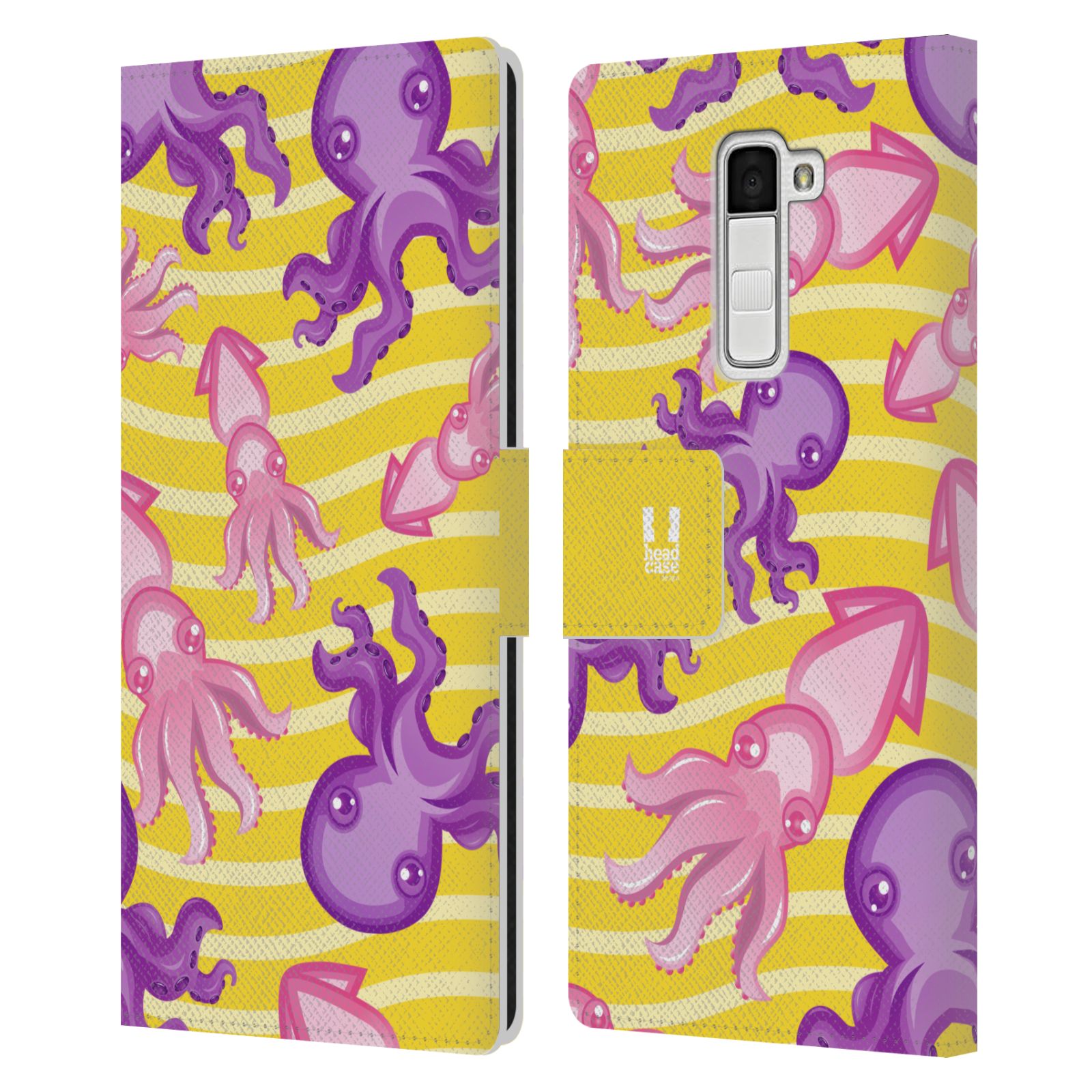 HEAD CASE Flipové pouzdro pro mobil LG K10 Mořský živočich chobotnice a krakatice žlutá barva