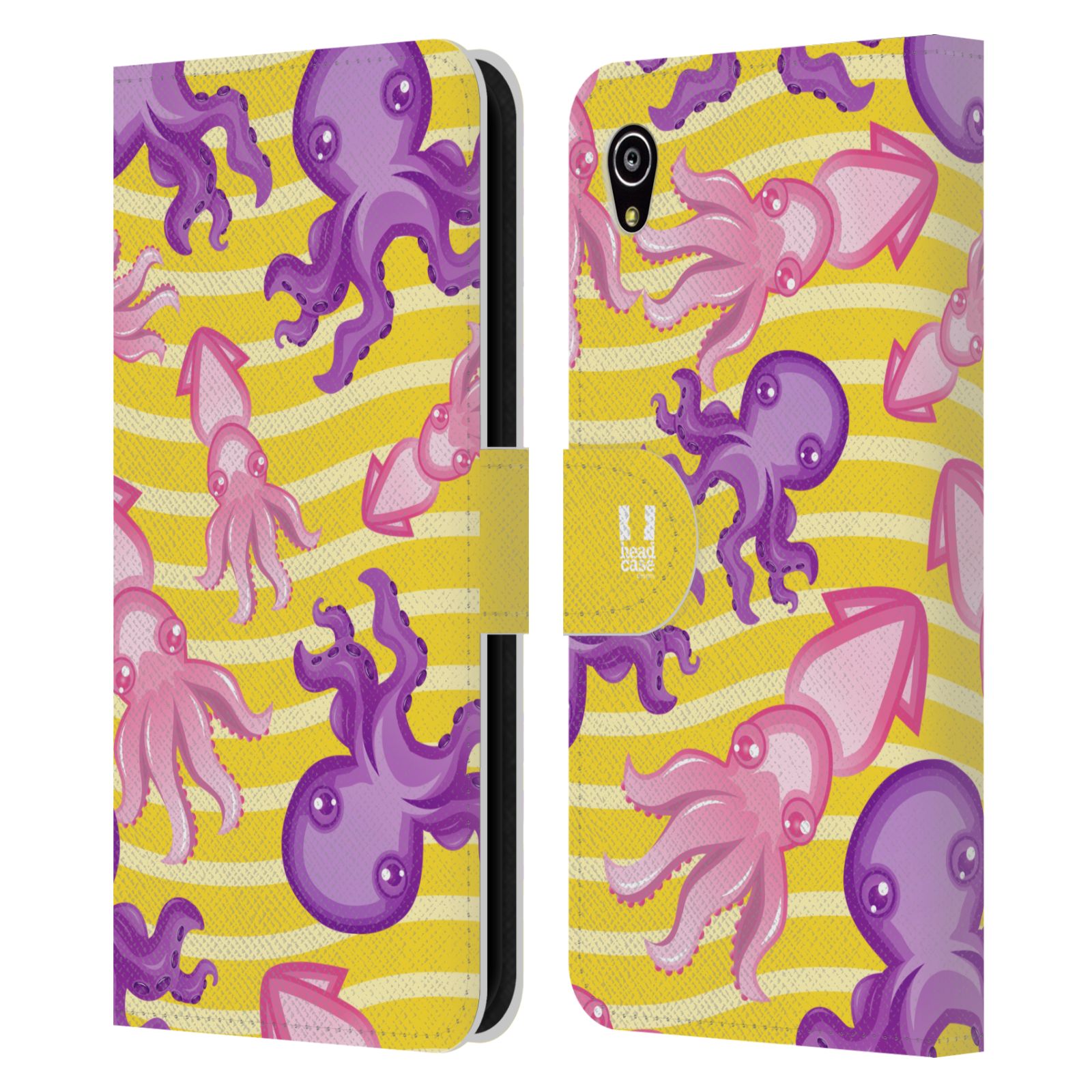 HEAD CASE Flipové pouzdro pro mobil SONY XPERIA M4 AQUA Mořský živočich chobotnice a krakatice žlutá barva