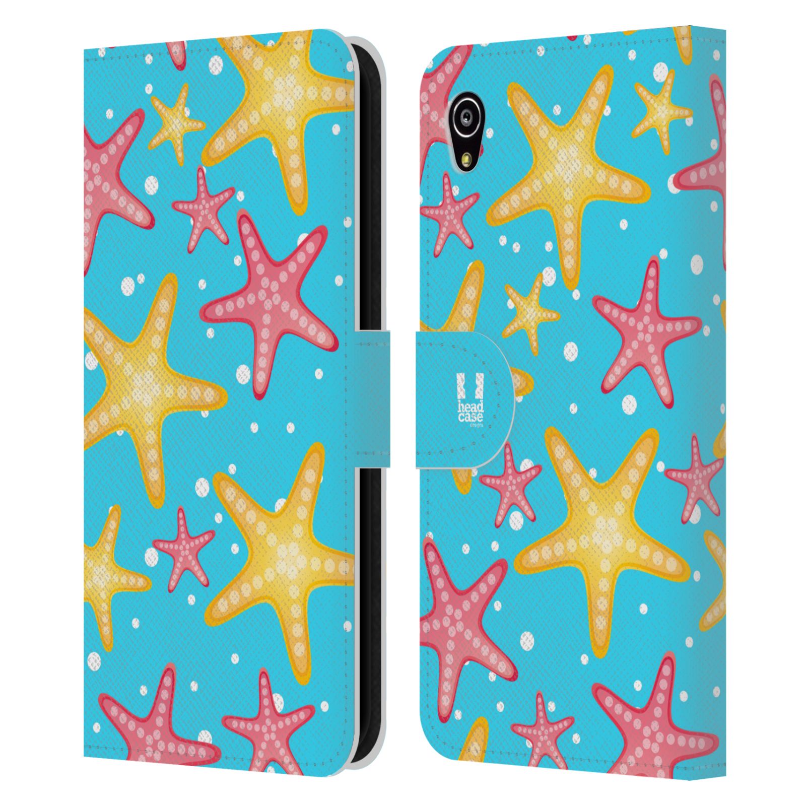 HEAD CASE Flipové pouzdro pro mobil SONY XPERIA M4 AQUA Mořský živočich hvězdice modrá barva pozadí