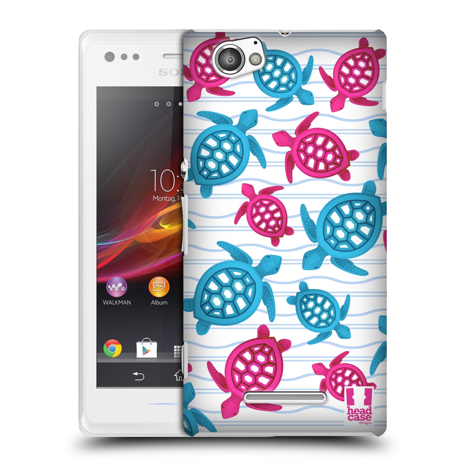 HEAD CASE plastový obal na mobil Sony Xperia M vzor mořský živočich želva modrá a růžová