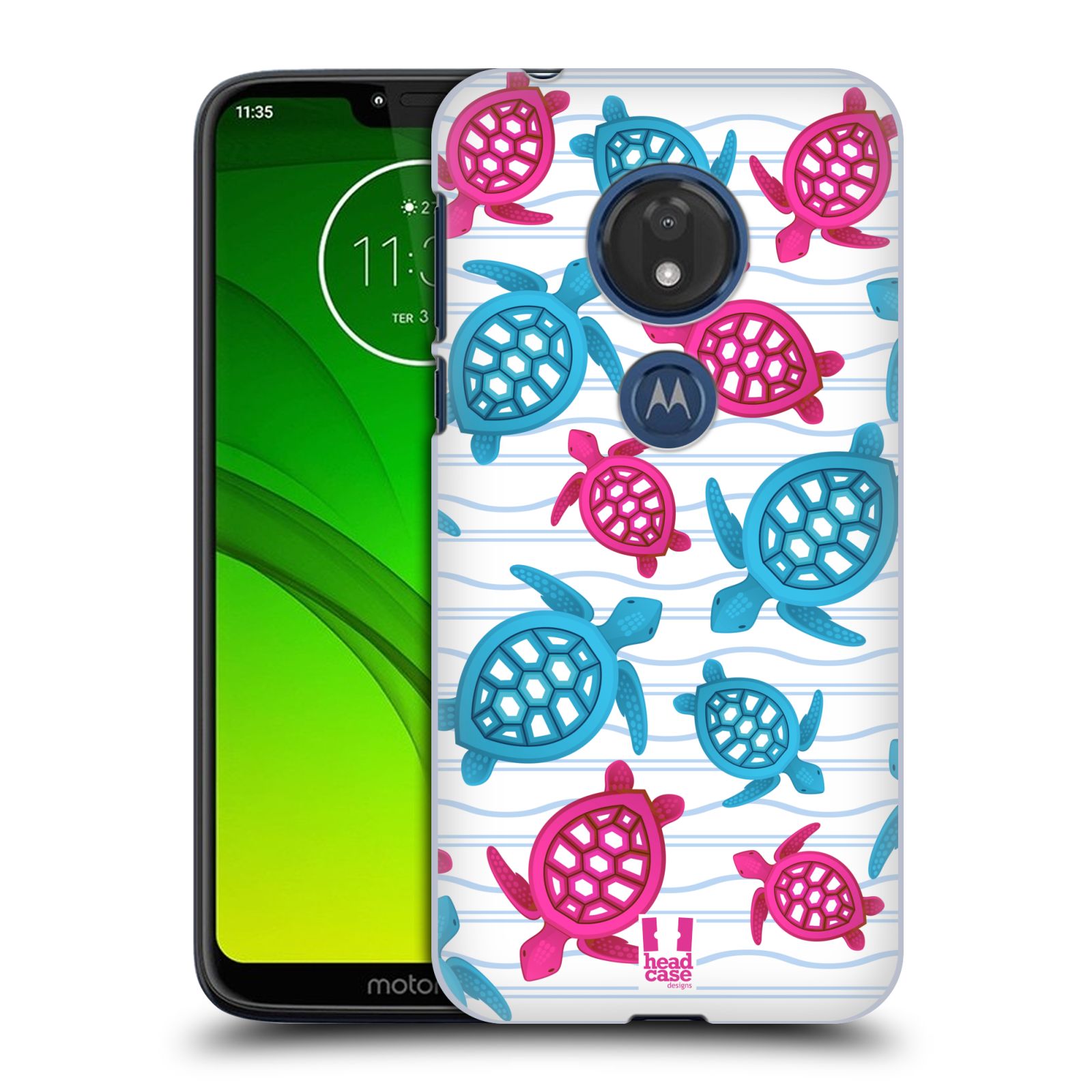 Pouzdro na mobil Motorola Moto G7 Play vzor mořský živočich želva modrá a růžová