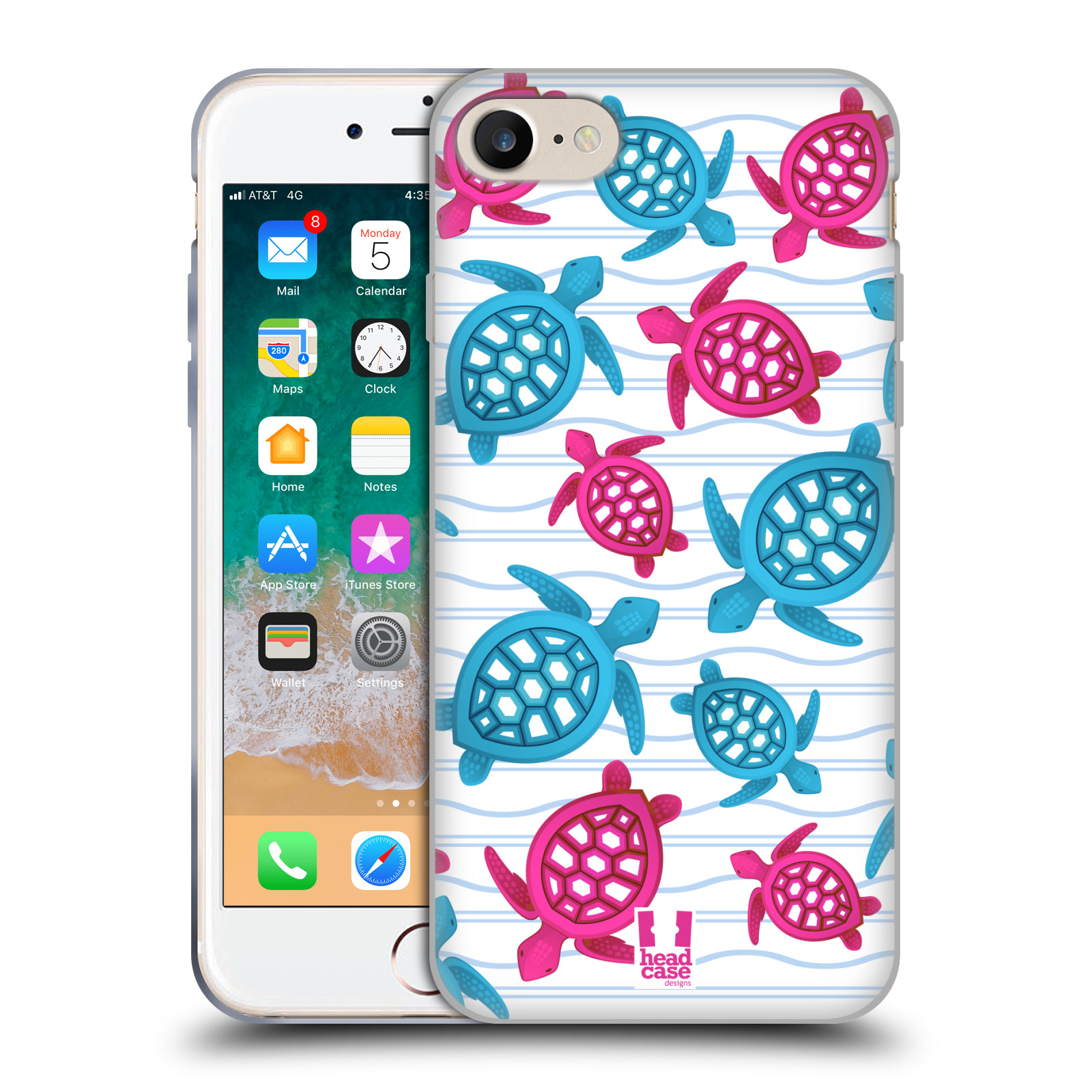 HEAD CASE silikonový obal na mobil Apple Iphone 7 vzor mořský živočich želva modrá a růžová