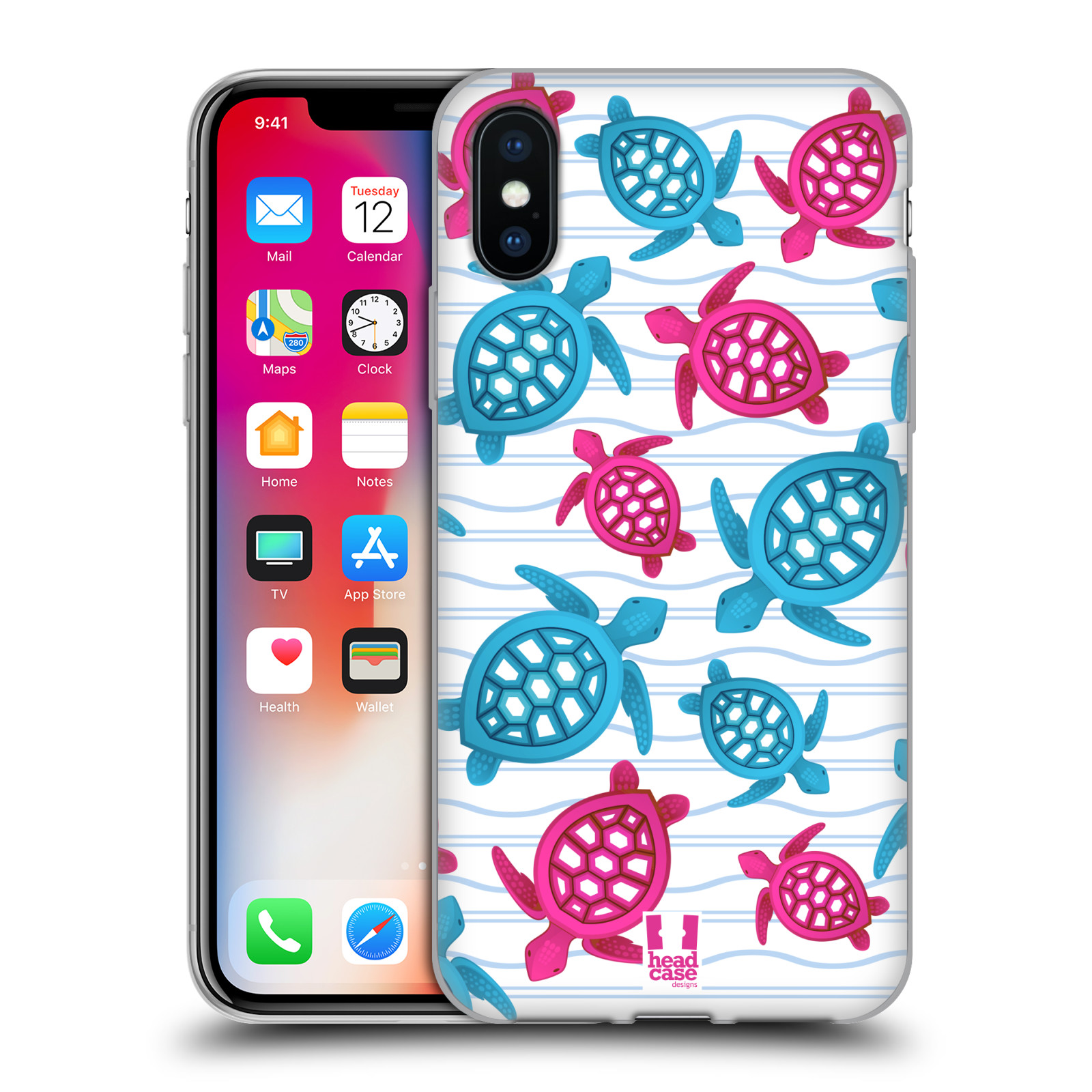 HEAD CASE silikonový obal na mobil Apple Iphone X vzor mořský živočich želva modrá a růžová