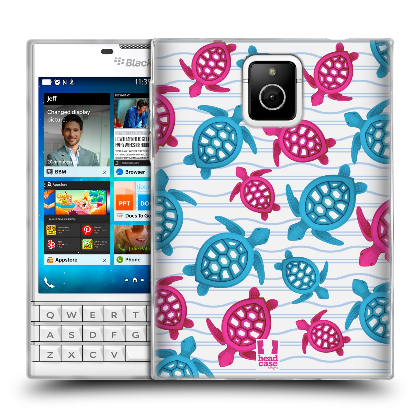 HEAD CASE silikonový obal na mobil Blackberry PASSPORT vzor mořský živočich želva modrá a růžová