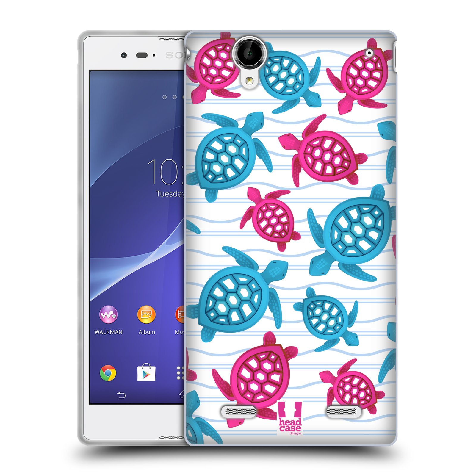 HEAD CASE silikonový obal na mobil Sony Xperia T2 Ultra/T2 Ultra DUAL SIM vzor mořský živočich želva modrá a růžová
