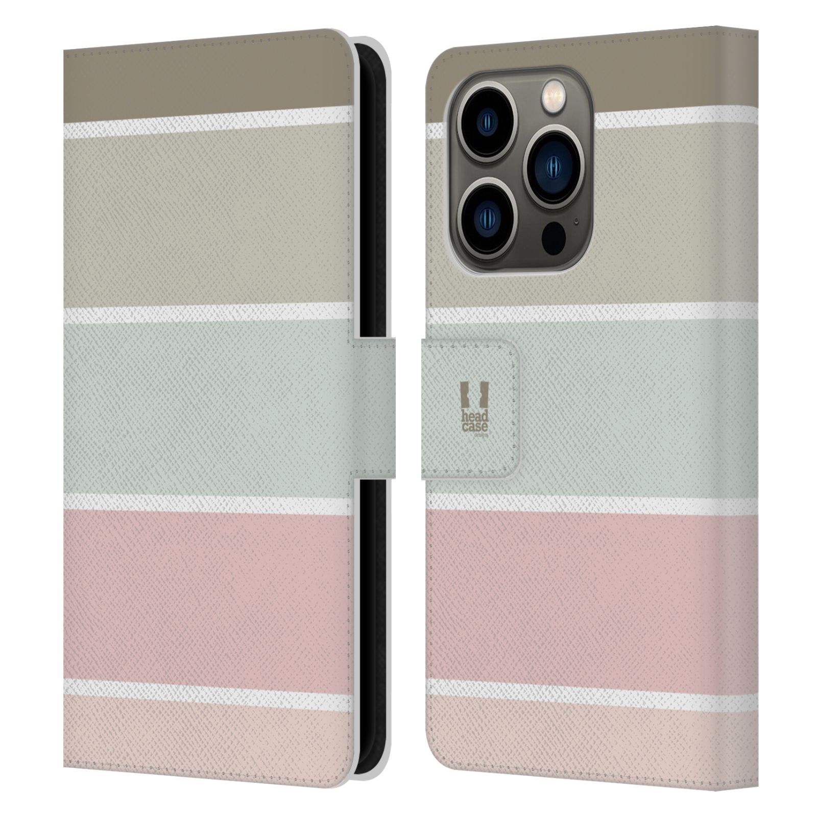 Pouzdro HEAD CASE na mobil Apple Iphone 14 PRO Francouzský venkov pruhy růžová a šedá