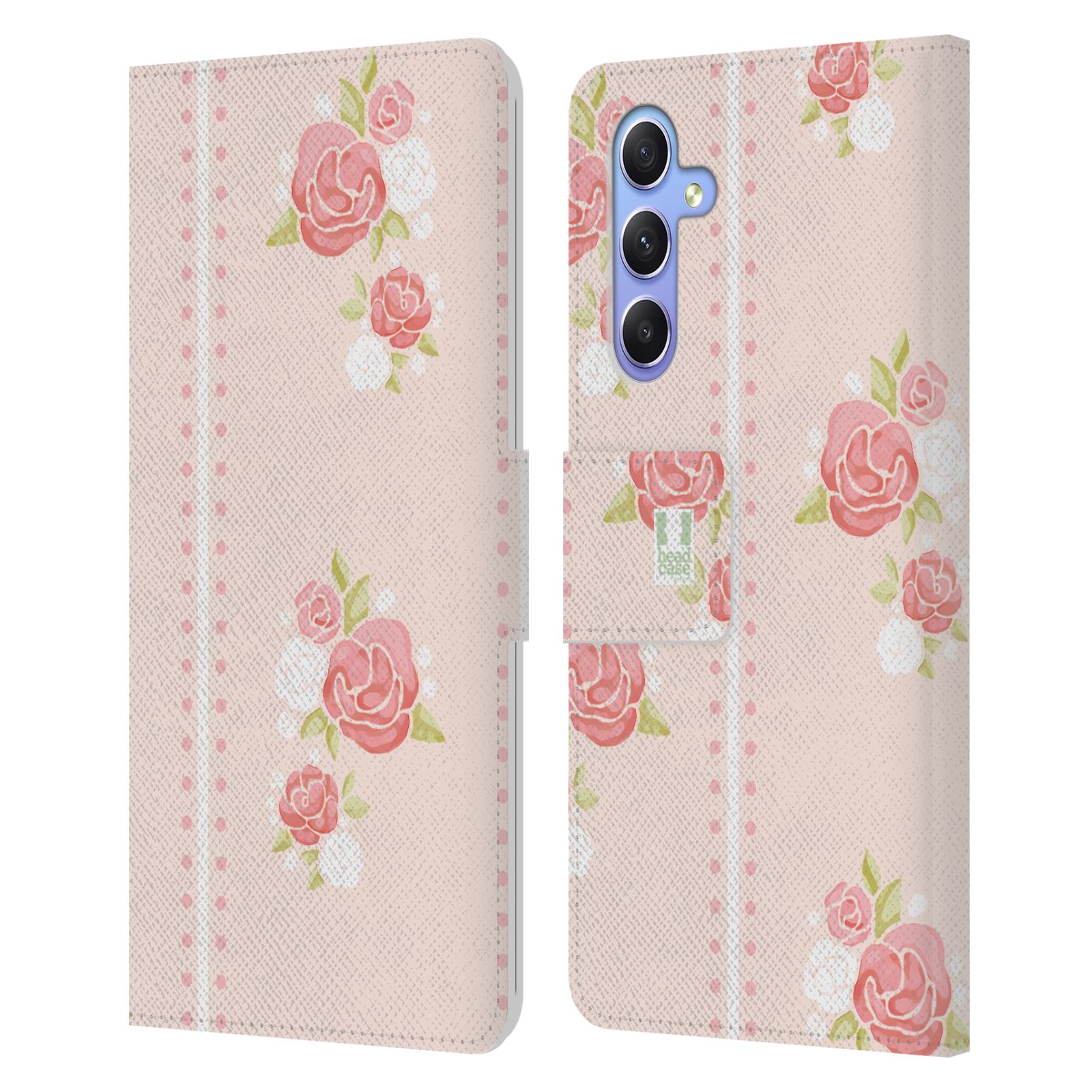 Pouzdro HEAD CASE na mobil Samsung Galaxy A34 5G Francouzský venkov pruhy a růže růžová barva
