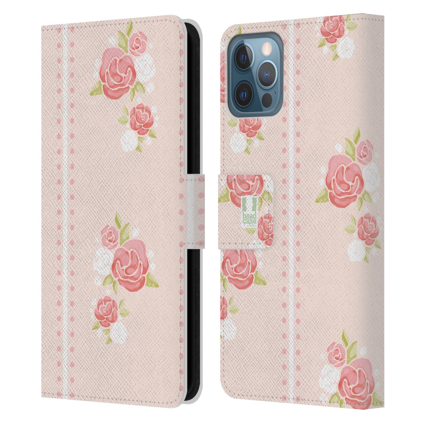 HEAD CASE Flipové pouzdro pro mobil Apple Iphone 12 / Iphone 12 PRO Francouzský venkov pruhy a růže růžová barva