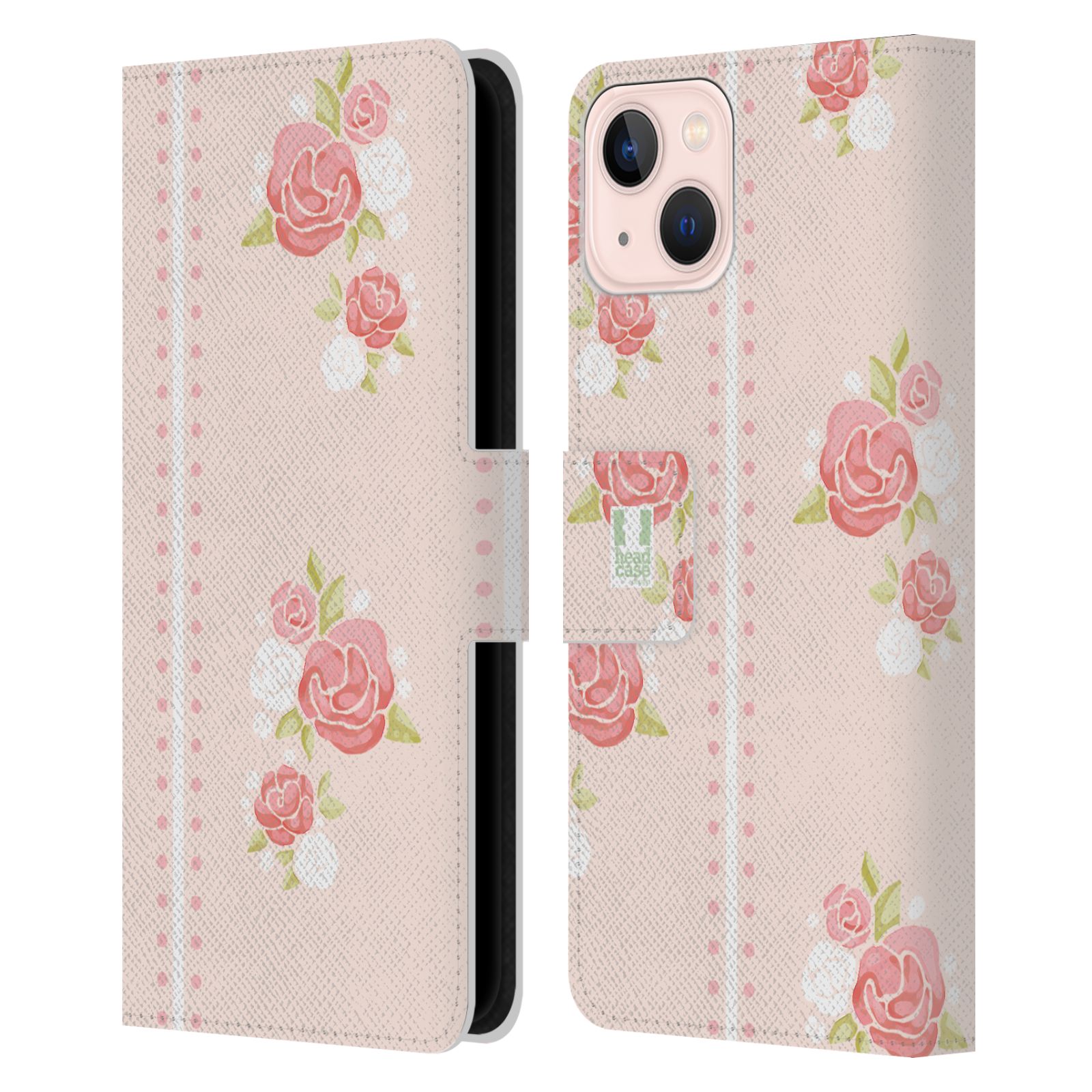 Pouzdro HEAD CASE na mobil Apple Iphone 13 Francouzský venkov pruhy a růže růžová barva