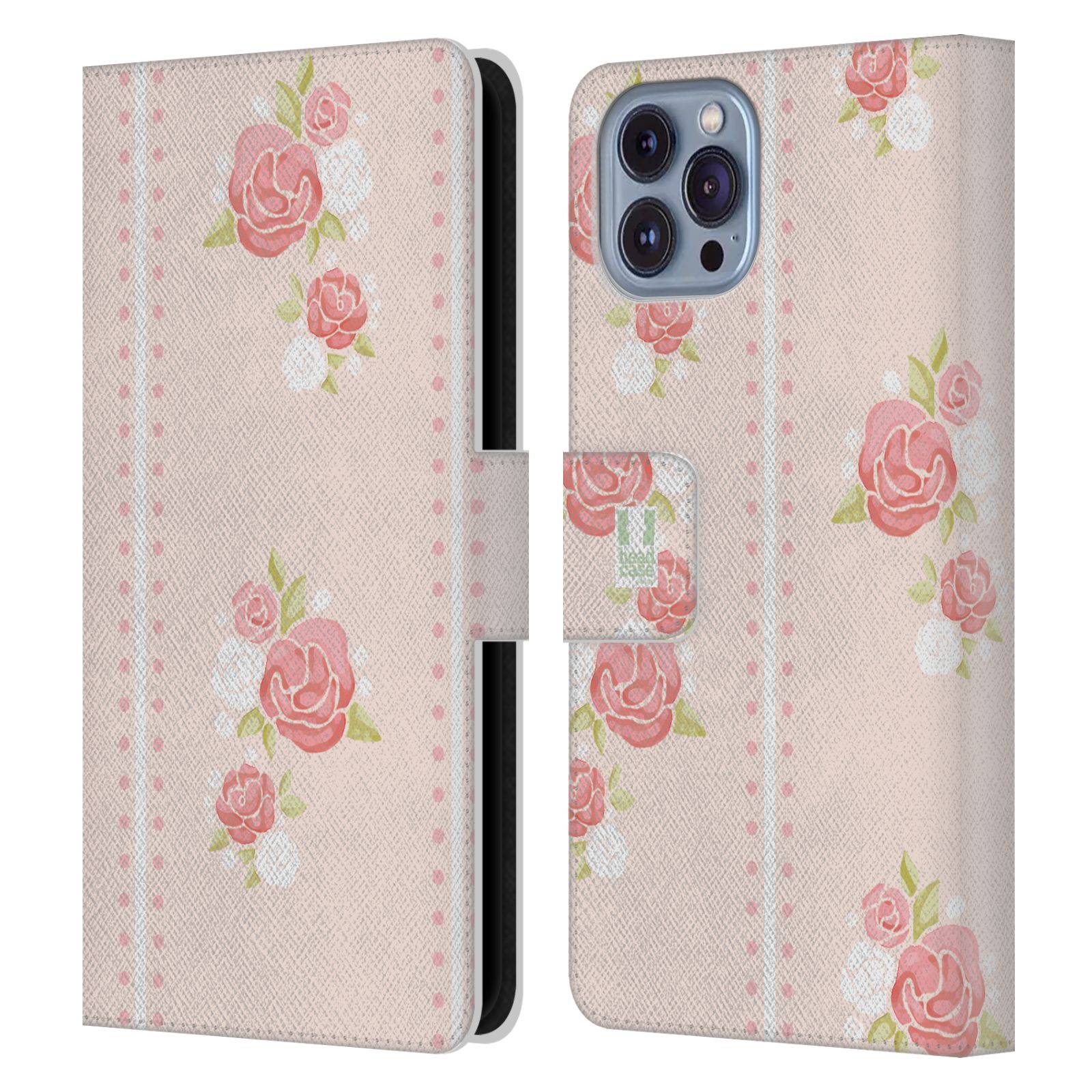 Pouzdro HEAD CASE na mobil Apple Iphone 14 Francouzský venkov pruhy a růže růžová barva