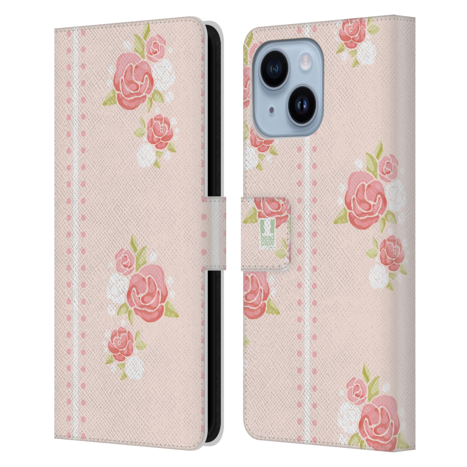 Pouzdro HEAD CASE na mobil Apple Iphone 14 PLUS Francouzský venkov pruhy a růže růžová barva