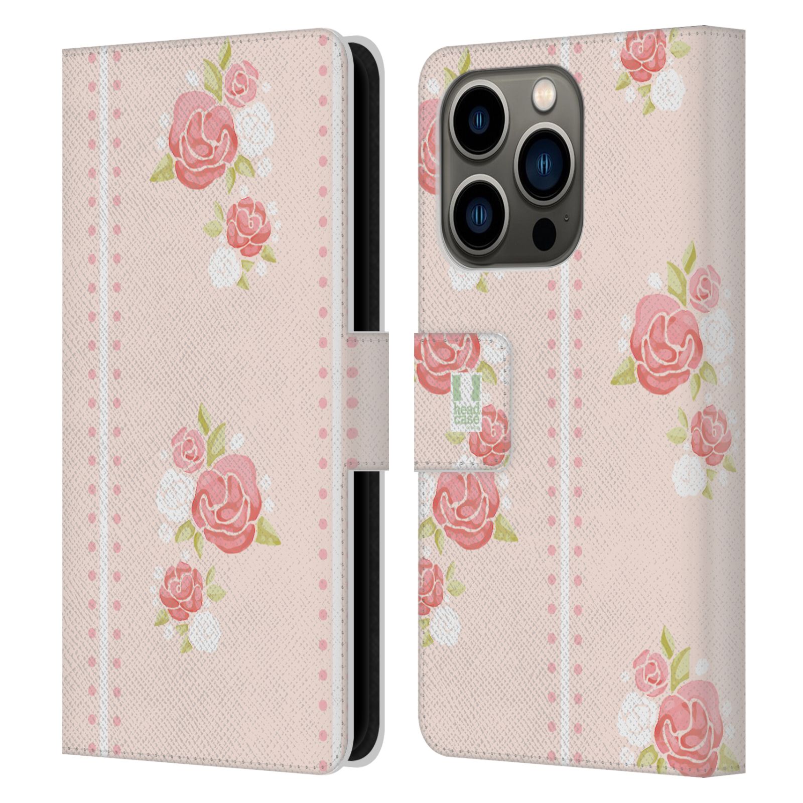 Pouzdro HEAD CASE na mobil Apple Iphone 14 PRO Francouzský venkov pruhy a růže růžová barva