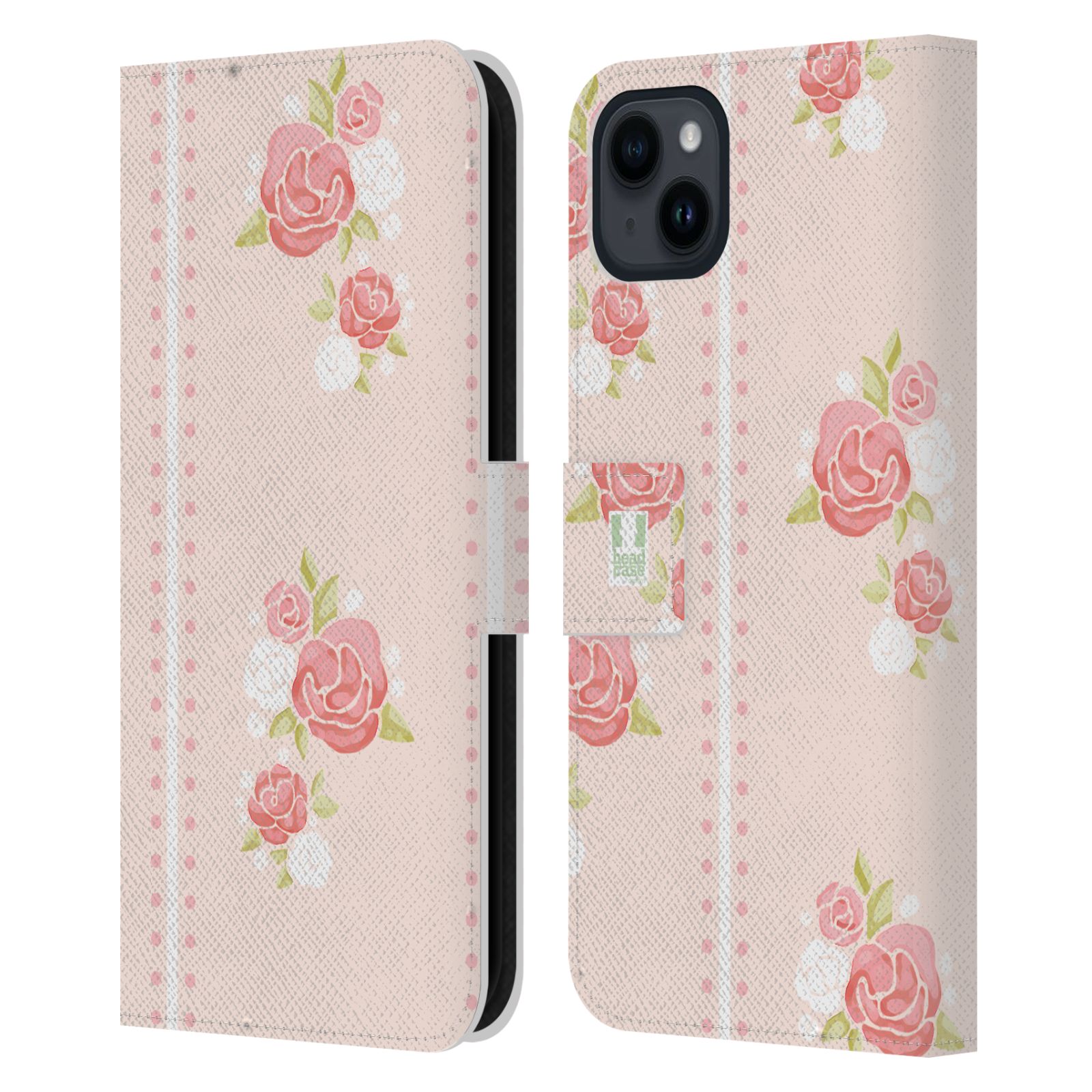 Pouzdro HEAD CASE na mobil Apple Iphone 15 PLUS Francouzský venkov pruhy a růže růžová barva