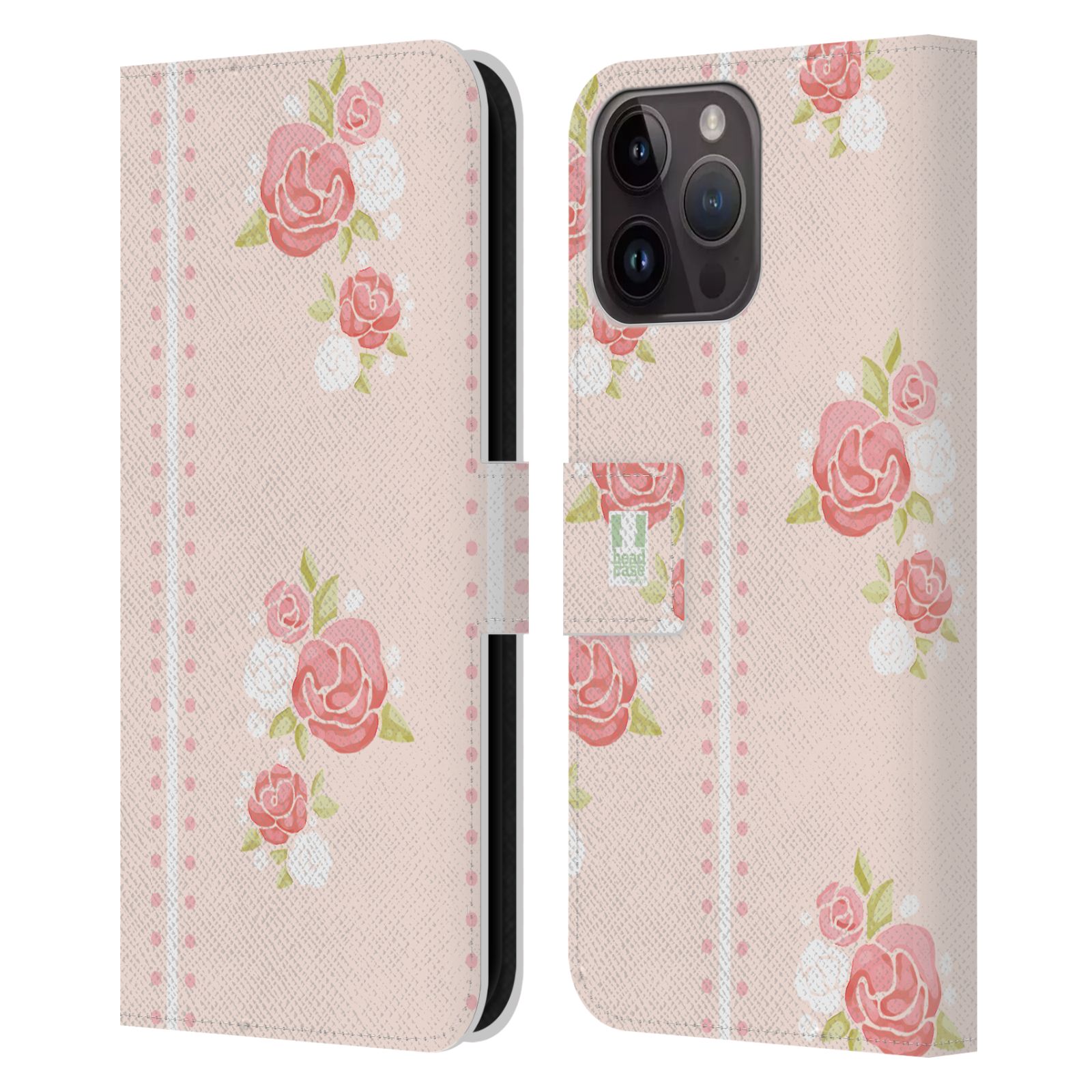 Pouzdro HEAD CASE na mobil Apple Iphone 15 PRO MAX Francouzský venkov pruhy a růže růžová barva