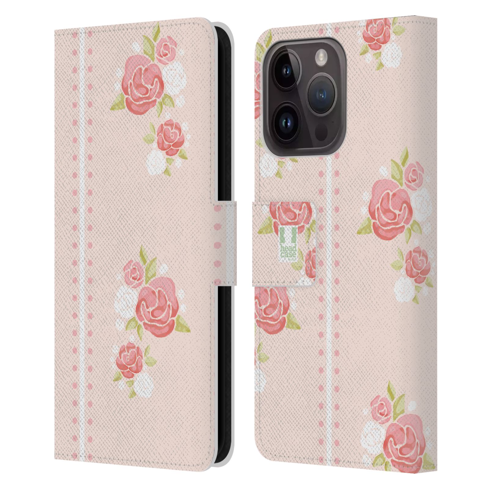 Pouzdro HEAD CASE na mobil Apple Iphone 15 PRO Francouzský venkov pruhy a růže růžová barva