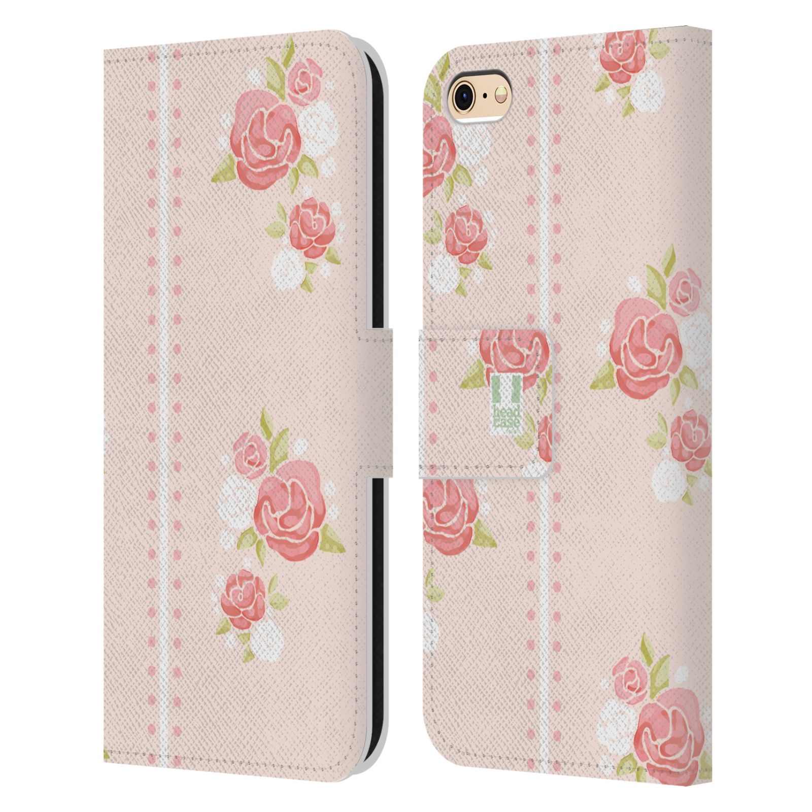 HEAD CASE Flipové pouzdro pro mobil Apple Iphone 6/6s Francouzský venkov pruhy a růže růžová barva
