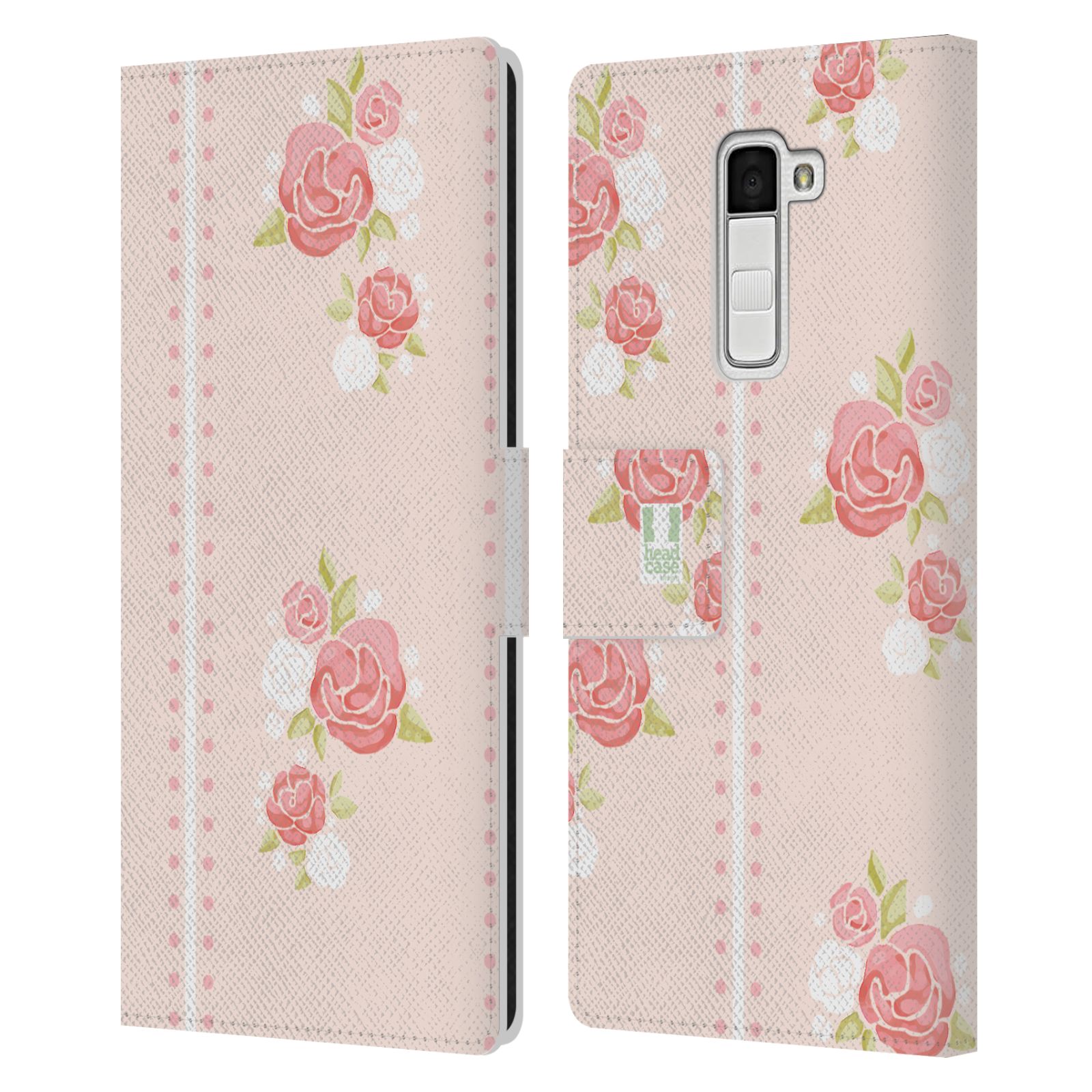 HEAD CASE Flipové pouzdro pro mobil LG K10 Francouzský venkov pruhy a růže růžová barva
