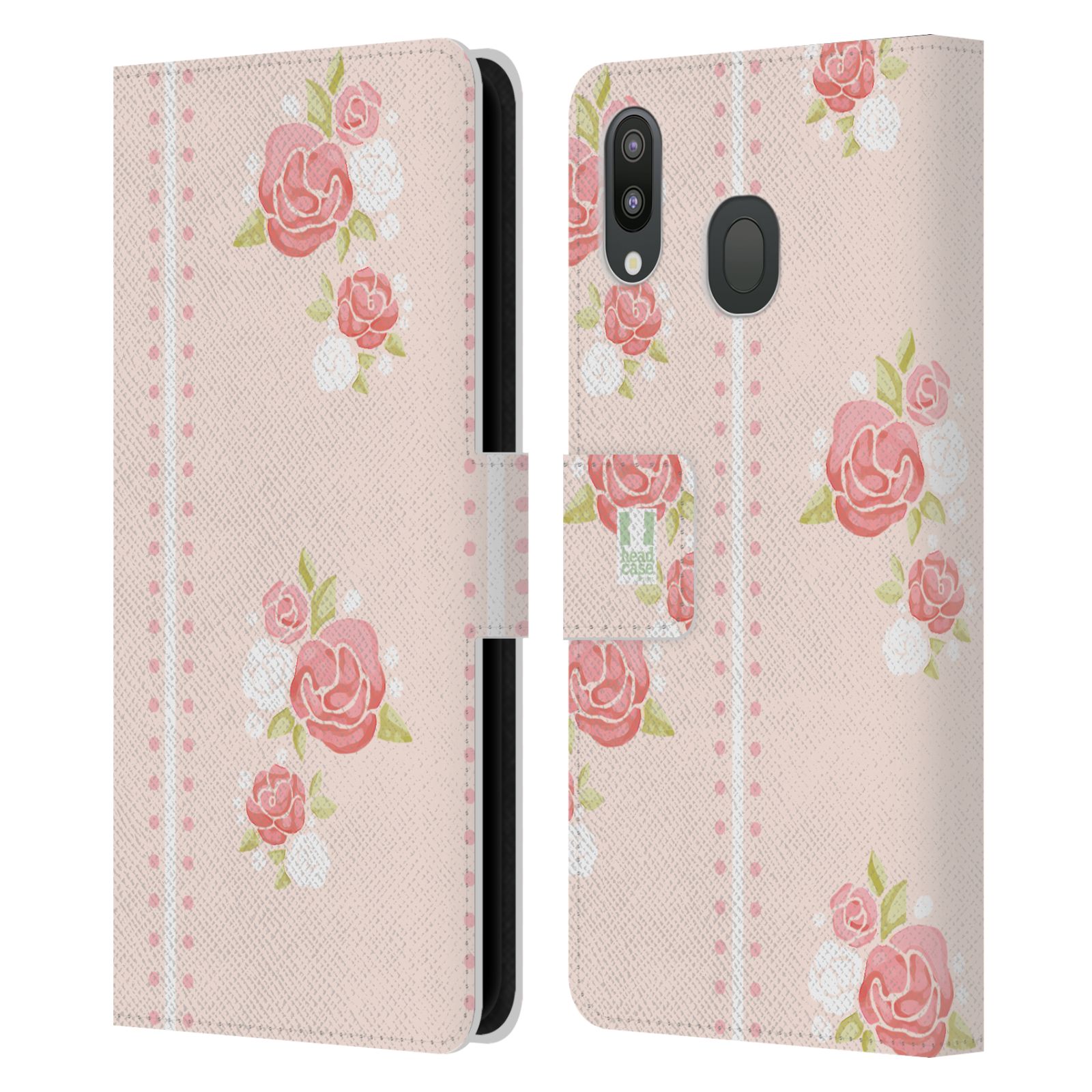 Pouzdro na mobil Samsung Galaxy M20 Francouzský venkov pruhy a růže růžová barva