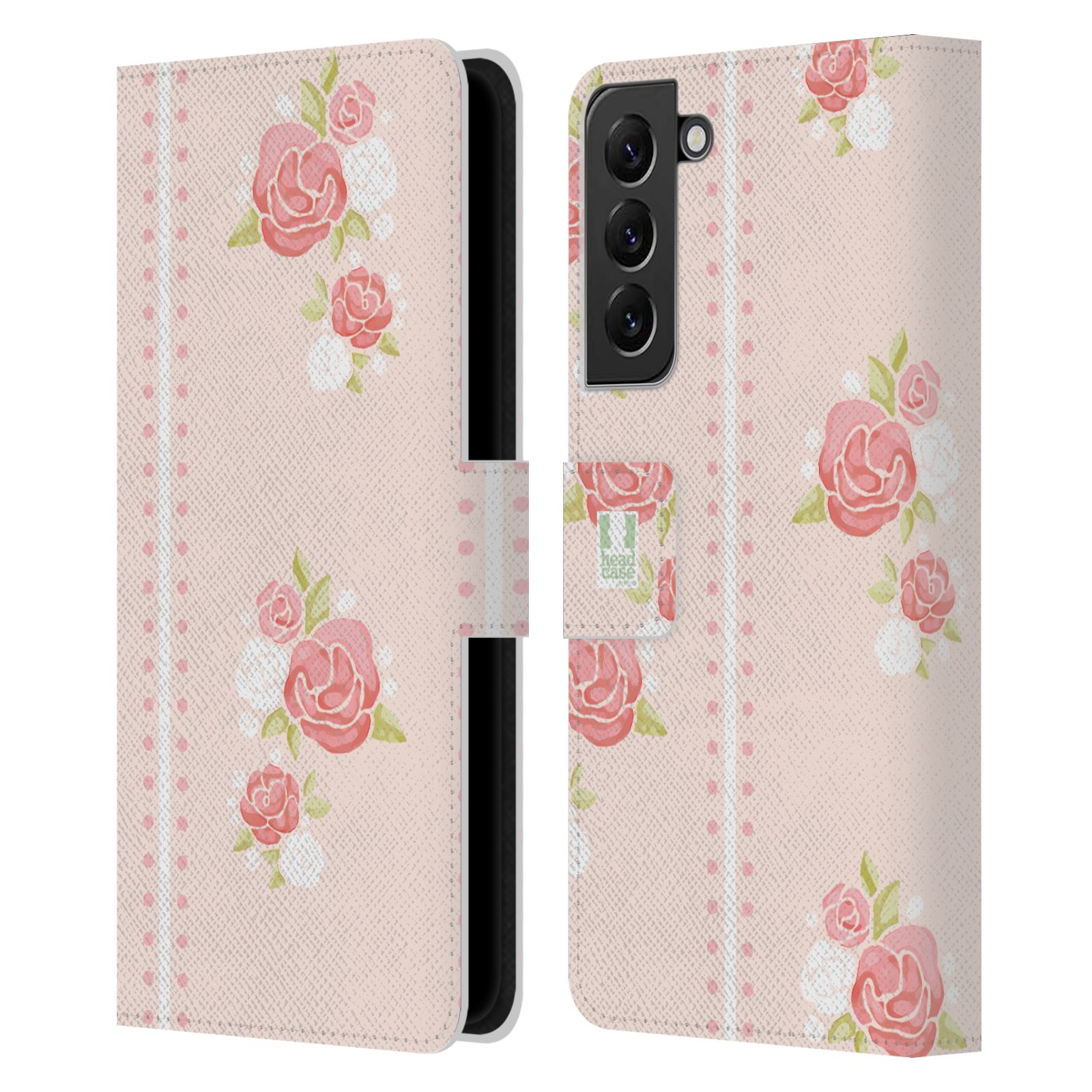 Pouzdro HEAD CASE na mobil Samsung Galaxy S22+ / S22+ 5G Francouzský venkov pruhy a růže růžová barva