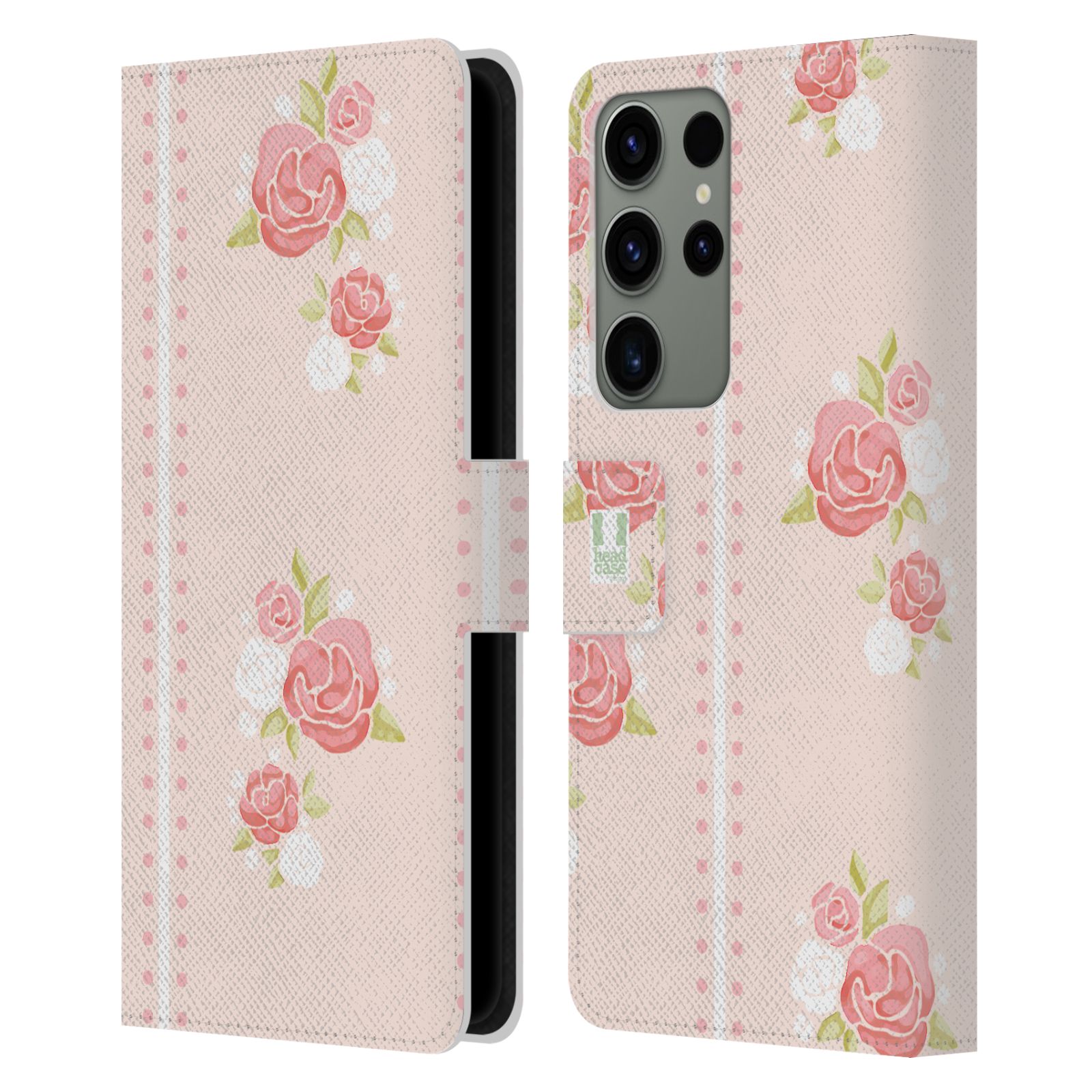 Pouzdro HEAD CASE na mobil Samsung Galaxy S23 ULTRA Francouzský venkov pruhy a růže růžová barva