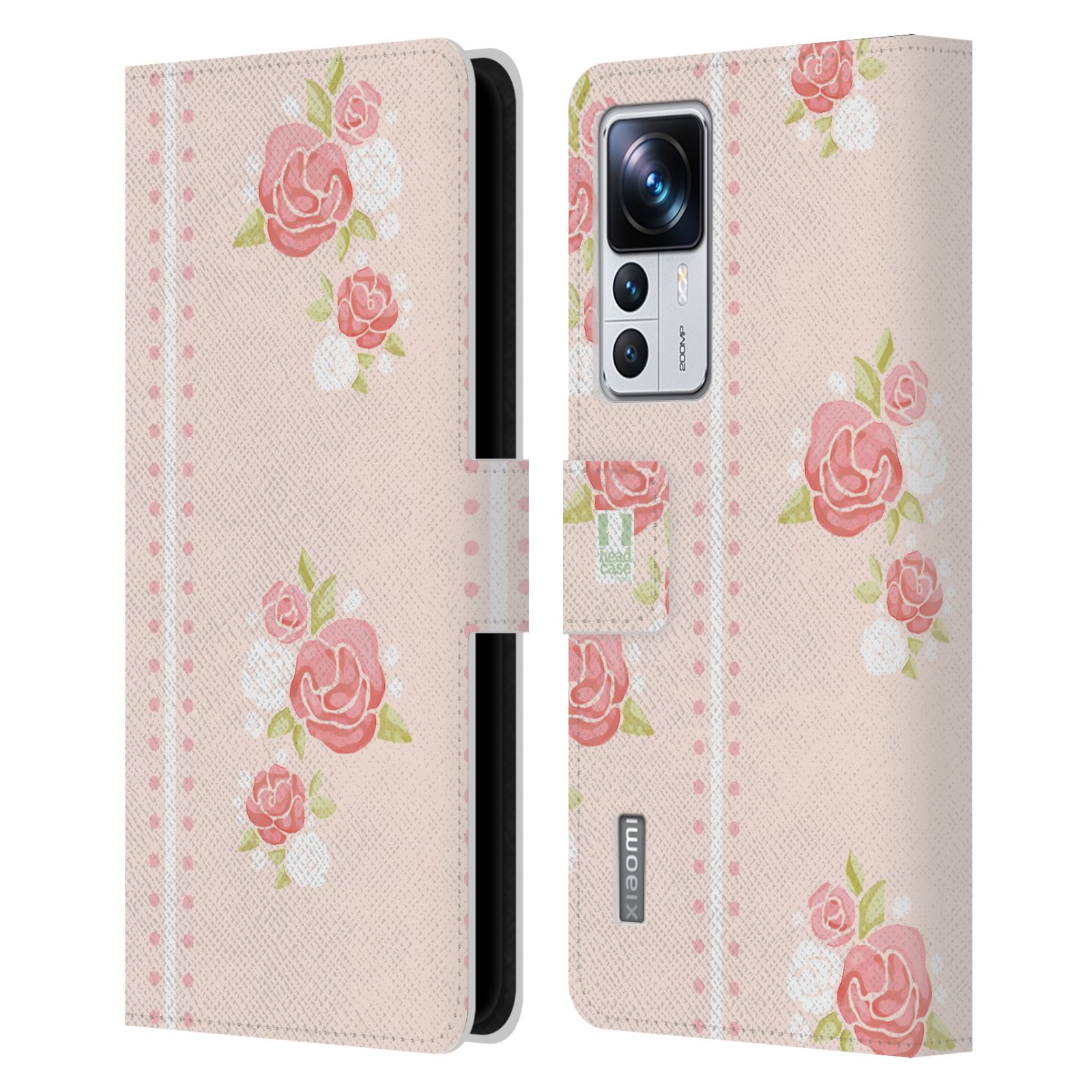 Pouzdro HEAD CASE na mobil Xiaomi 12T PRO Francouzský venkov pruhy a růže růžová barva