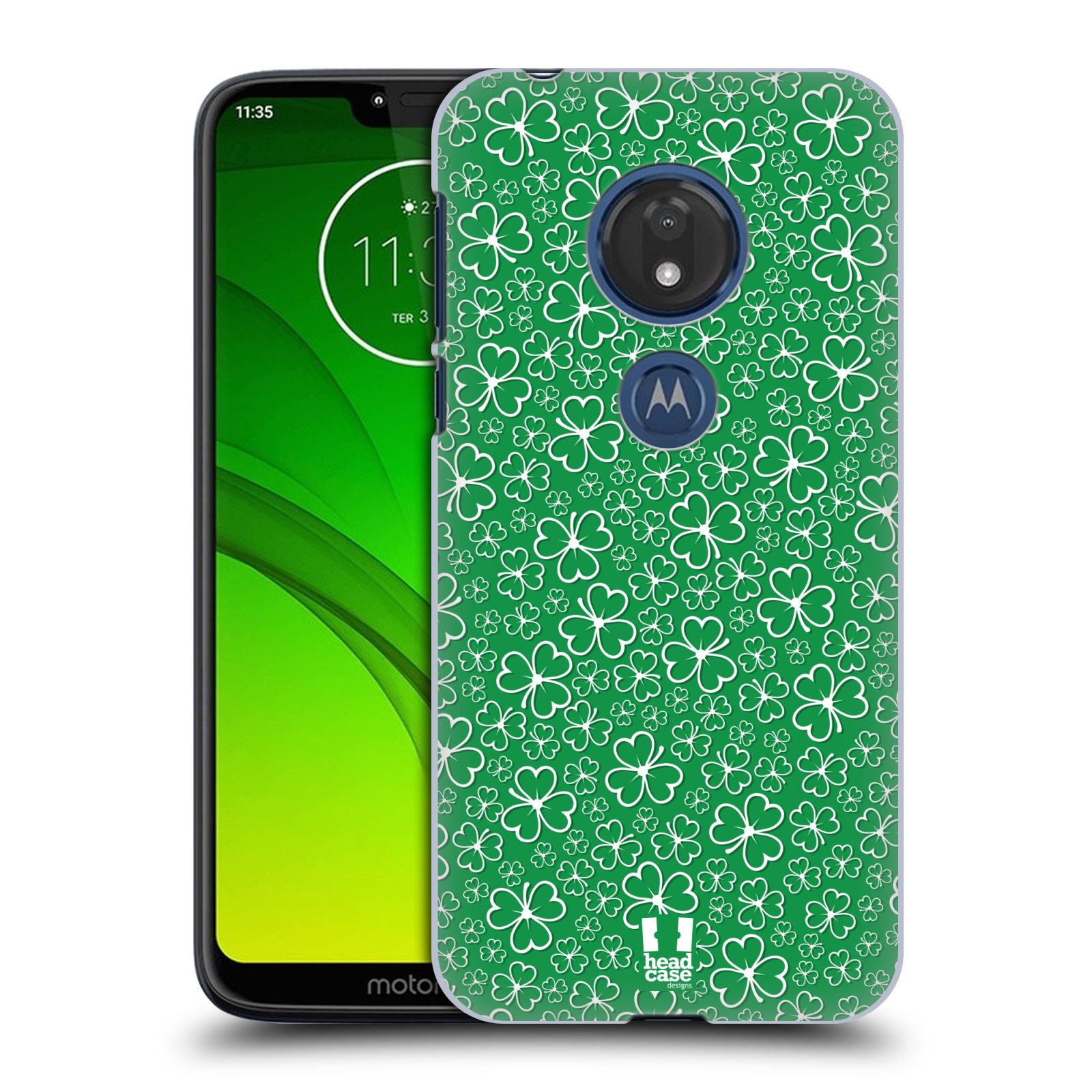 Pouzdro na mobil Motorola Moto G7 Play vzor Kreslený čyřlístek zelená HROMADA
