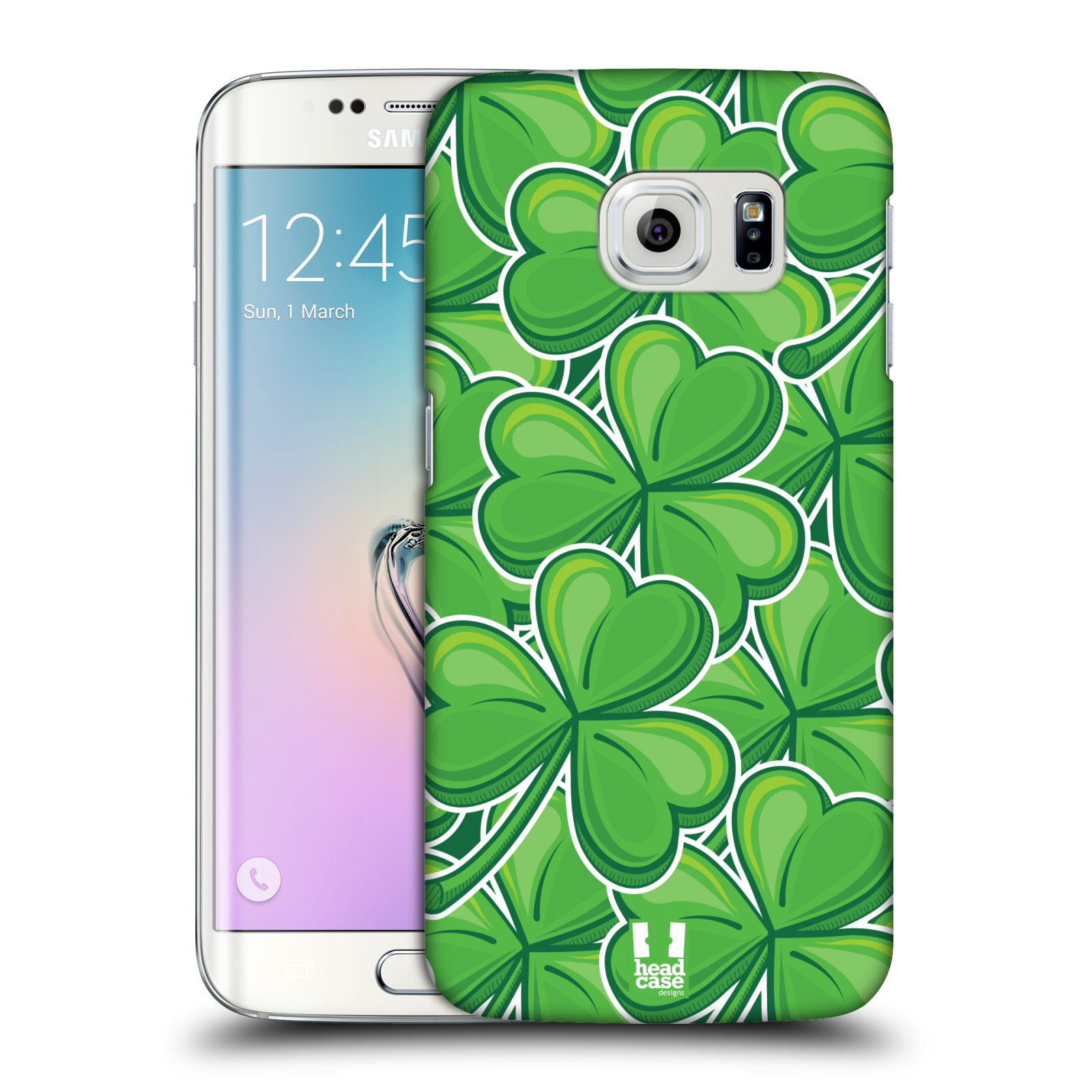 HEAD CASE plastový obal na mobil SAMSUNG Galaxy S6 EDGE (G9250, G925, G925F) vzor Kreslený čyřlístek zelená VELKÉ LÍSTEČKY